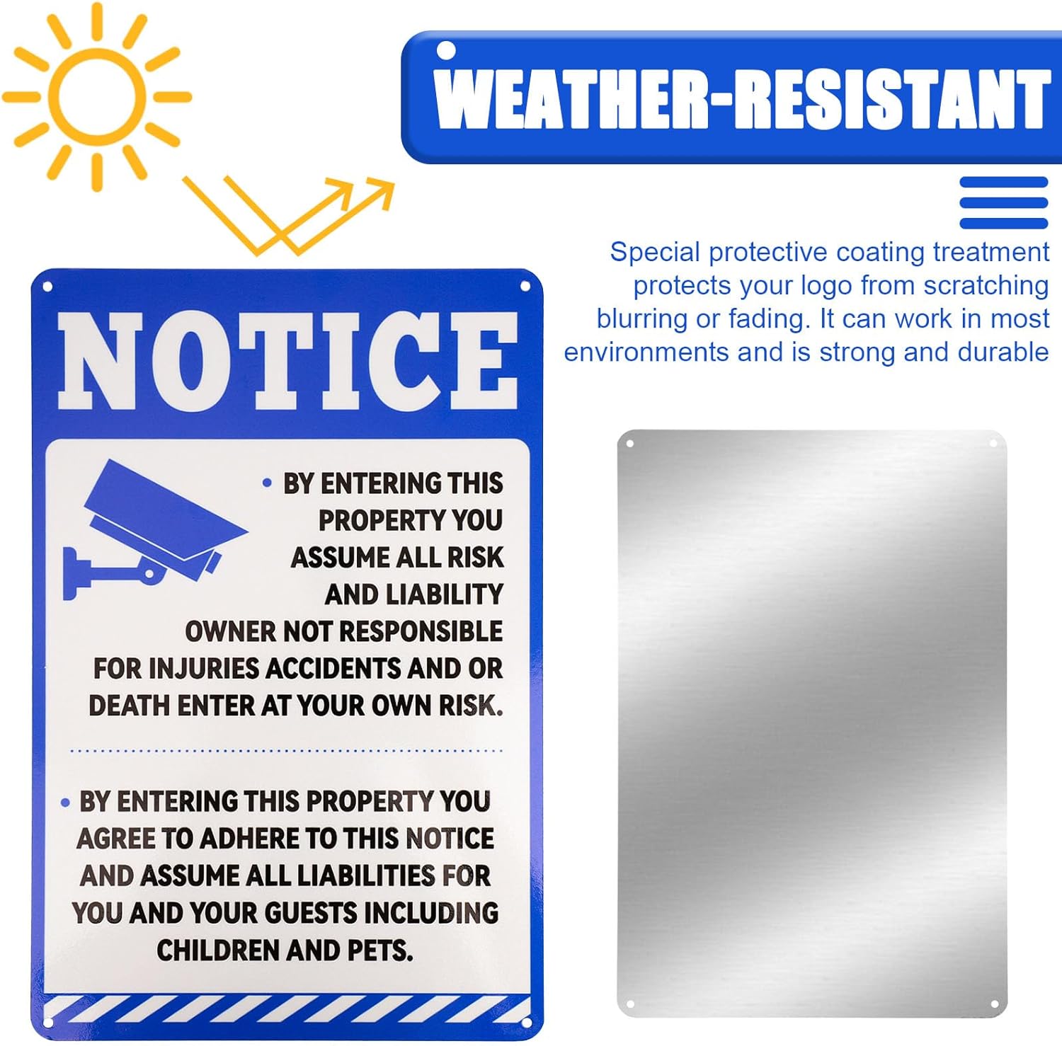 Not Responsible for Accidents or Injuries Sign, 30x20cm/11.8x7.8 Inch Aluminum Warning Sign with Mounting Holes Weatherproof Property Notice for Safety Liability Disclaimer Yard Business - Image 4