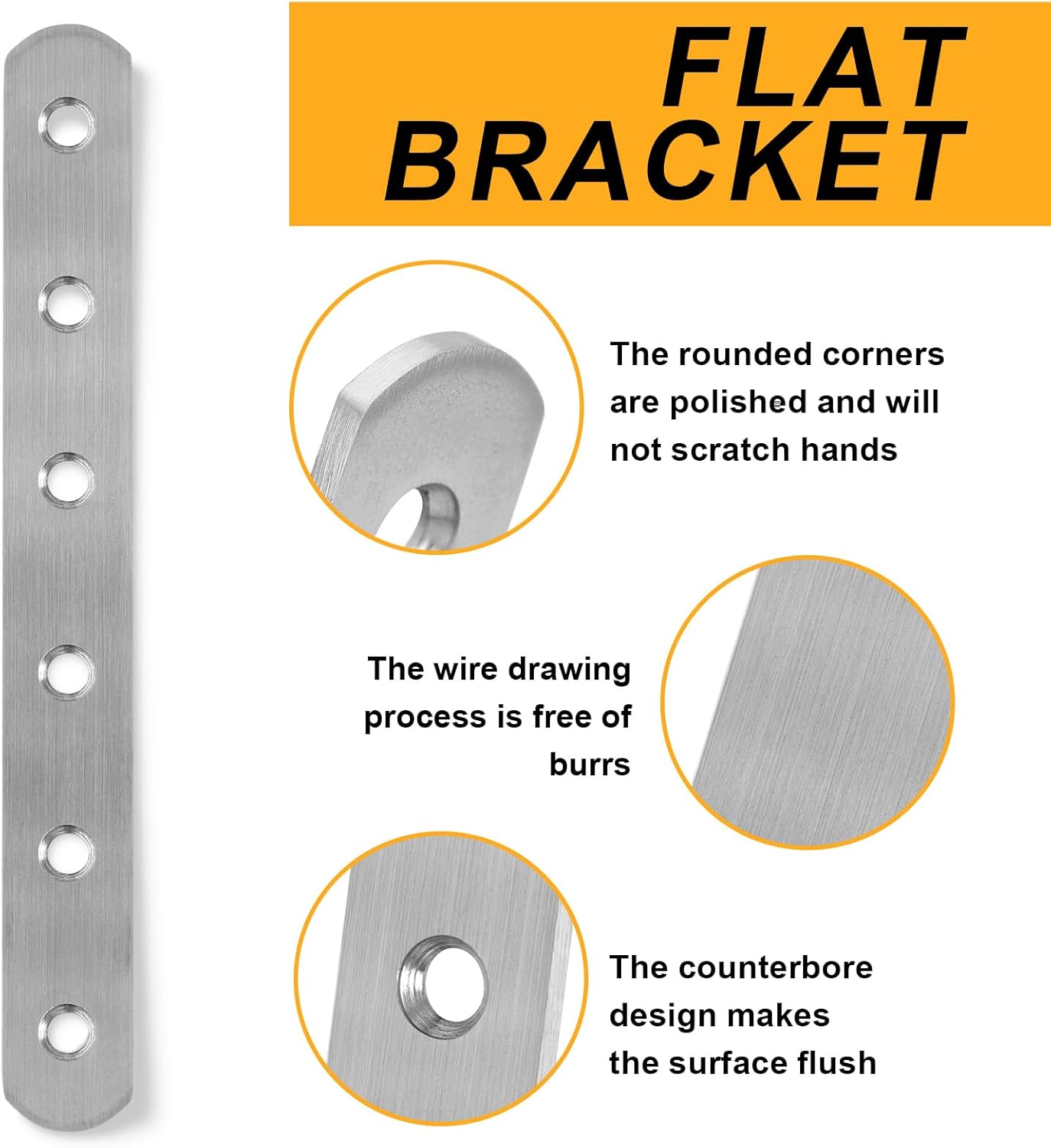 4 PCS Straight Brackets, 6 inch Flat Straight Braces, Stainless Steel Brace Bracket with 24 Pcs Screws for Furniture Repair Fixing - Image 3