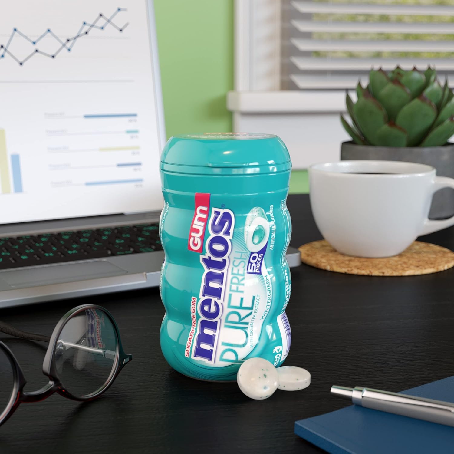 Mentos Pure Fresh Sugar-Free Chewing Gum with Xylitol, Wintergreen, Bulk, 50 Count (Pack of 6) - Image 4