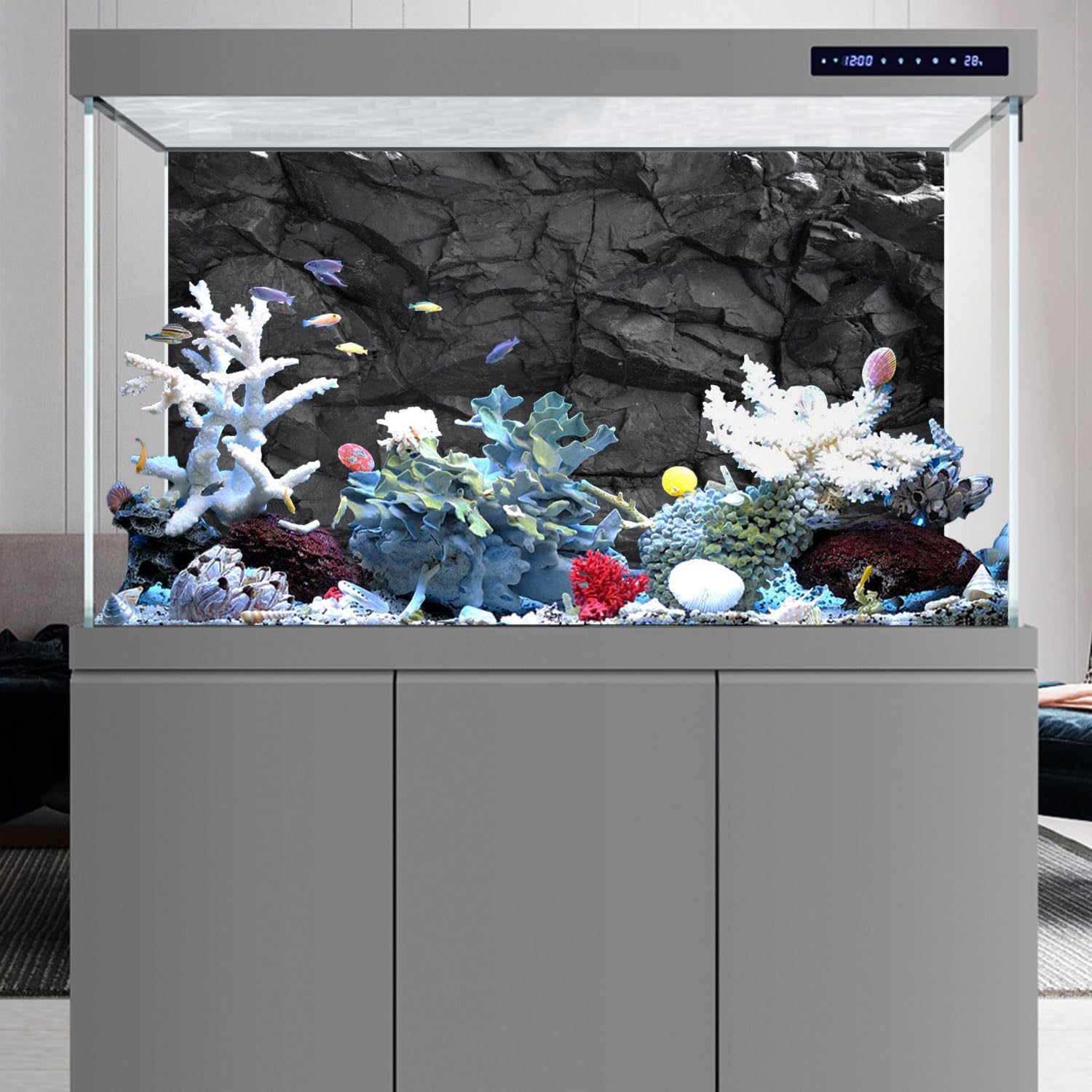 AWERT 72x18 inches Stone Aquarium Background Black Rock Fish Tank Background Rocky Terrarium Background Vinyl - Image 5