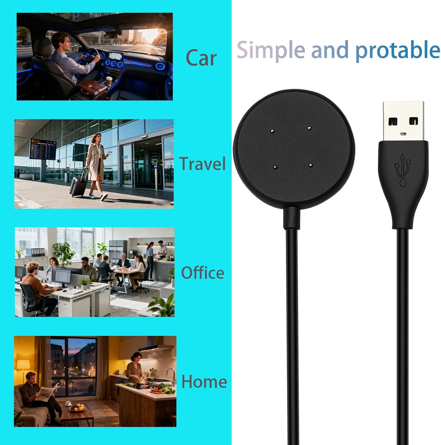 Compatible with Google Pixel Watch 3/Pixel Watch2 Chargers, 2 USB-A Type-C Ports,3.3 feet/100 Smart Watch Charging Cable Adapter, Accessories for Fitbit Ace LTE/Versa 3/Versa4 (2, Black White) - Image 5