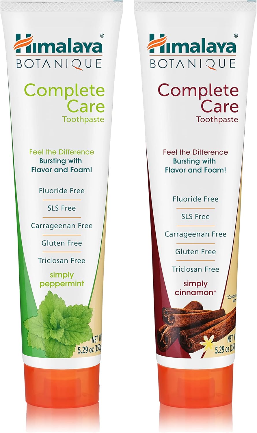 Himalaya Botanique Complete Care Toothpaste, Herbal, Variety Pack, Peppermint and Cinnamon Flavor, Fights Plaque, Freshens Breath, Fluoride Free, No Artificial Flavors, SLS Free, Cruelty Free, 5.29 Oz - Image 2