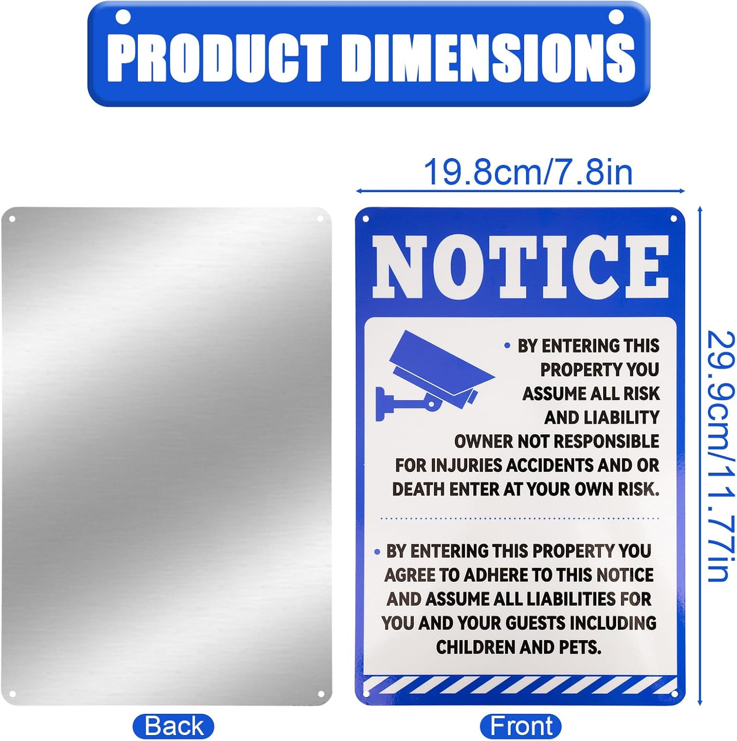 Not Responsible for Accidents or Injuries Sign, 30x20cm/11.8x7.8 Inch Aluminum Warning Sign with Mounting Holes Weatherproof Property Notice for Safety Liability Disclaimer Yard Business - Image 2