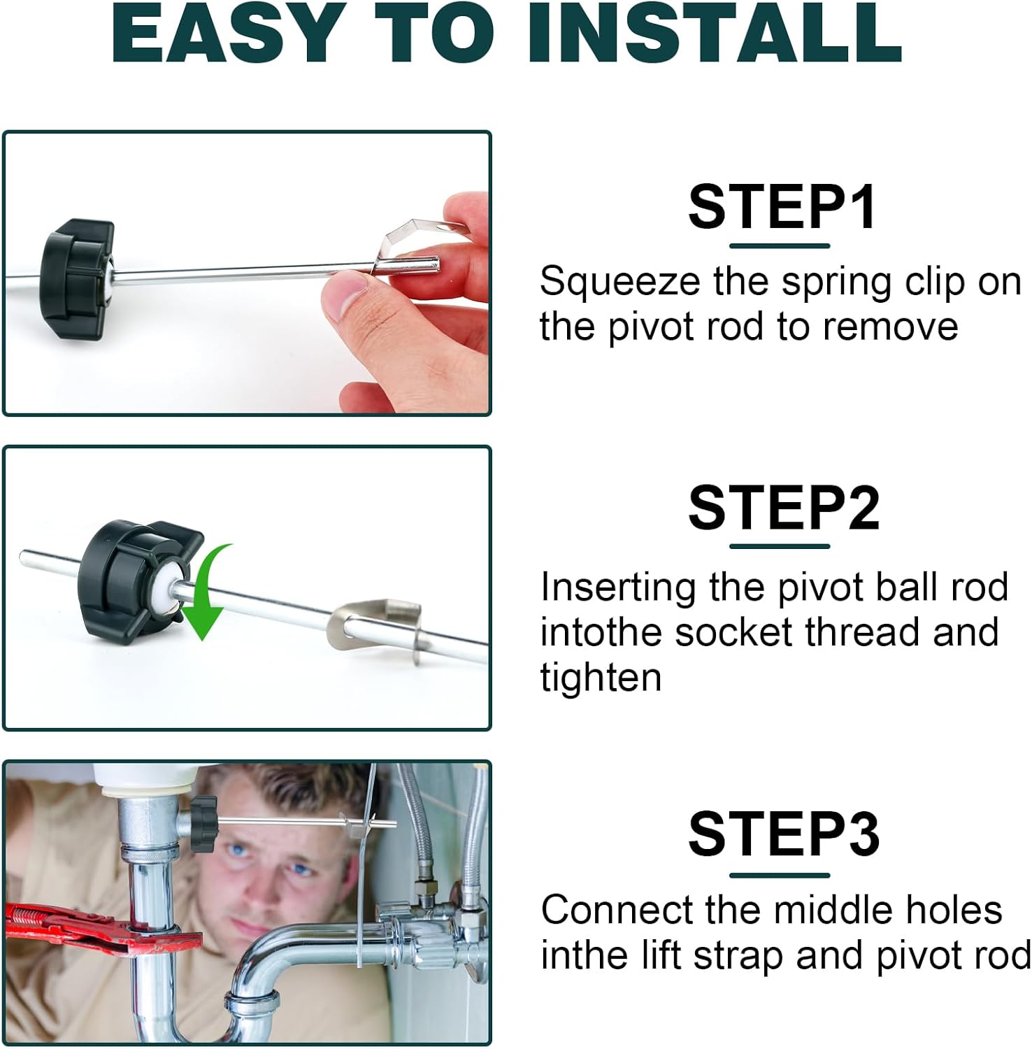 Bathroom Sink Stopper Replacement Kit - Lavatory Pop Up Center Piece Assembly with Pivot Rod, Compatible with Price Pfister, PS2673 PS469 PSB327, Chrome Metal Drain Repair Parts - Image 7