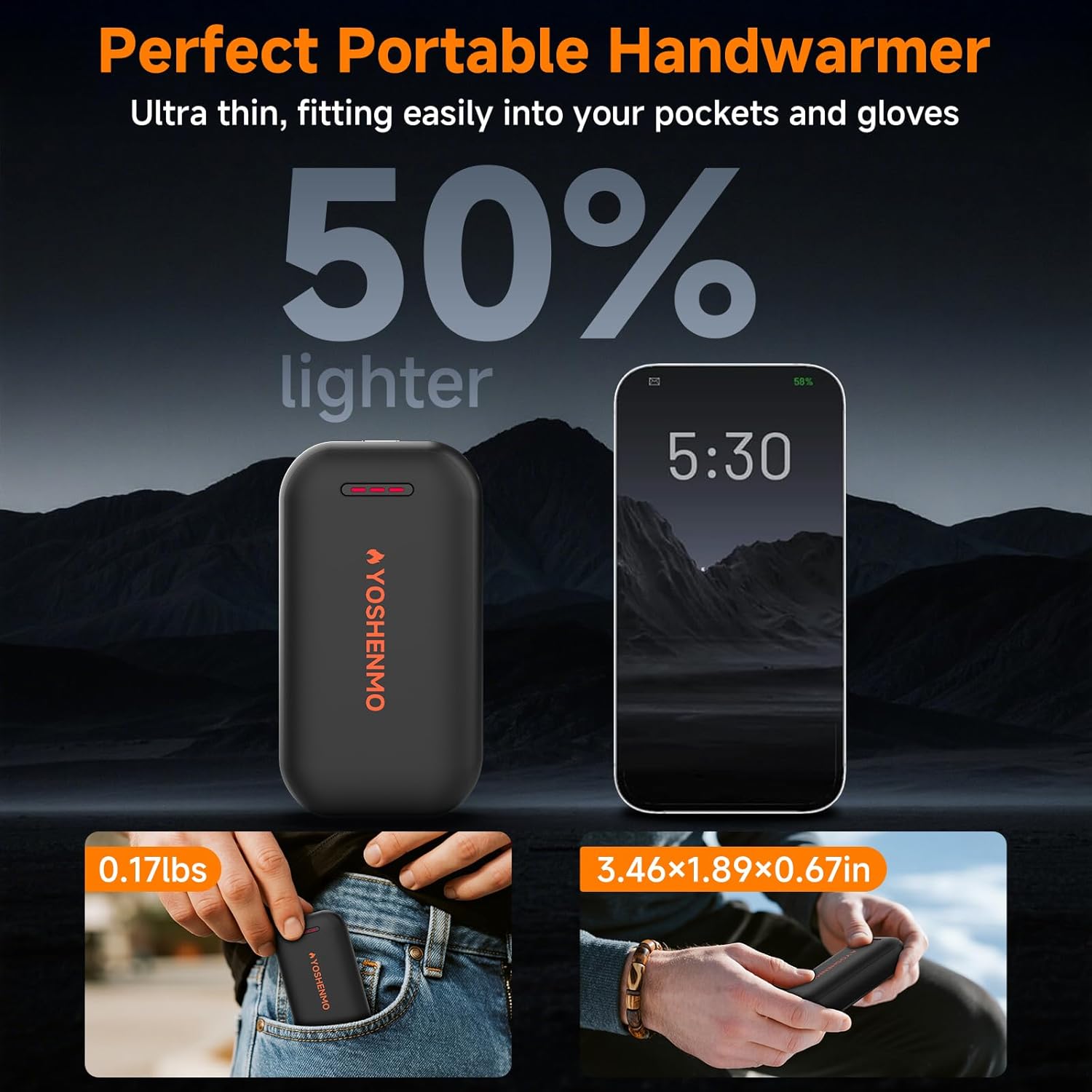 Hand Warmers Rechargeable, Electric Hand Warmer Reusable, Slim Pocket Heater Handwarmers,Gifts for Men, Women Christmas Outdoor/Indoor/Golf/Camping/Hunting Essentials(2 Packs) - Image 4