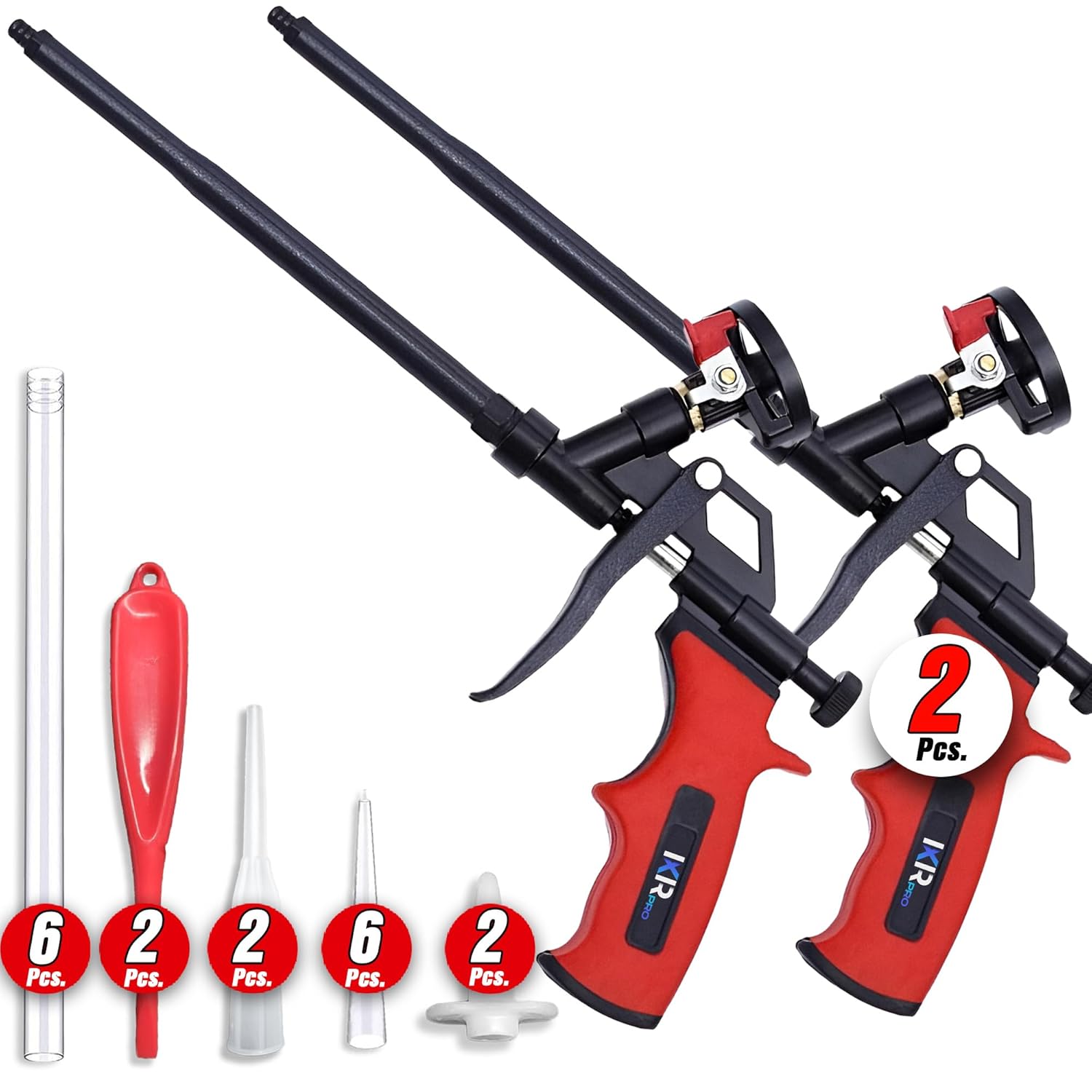 ixirpro Mega Professional Expanding Foam Spray Gun (2 Insulation Guns + 18 Extenders) PU Insulating Applicator Heavy Duty Metal Body Dispensing Foam Gun Suitable for Caulking, Filling, Sealing