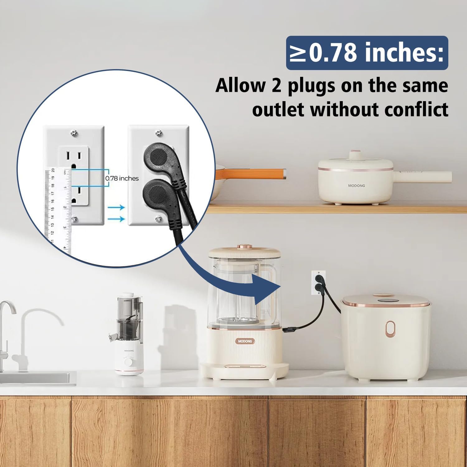 1875W Short Extension Cord,15A 16AWG Low Profile Flat Plug Heavy Duty Extension Cord Outlet Saver 3-Prong Grounded Power Cable (Black1 Feet) - Image 4
