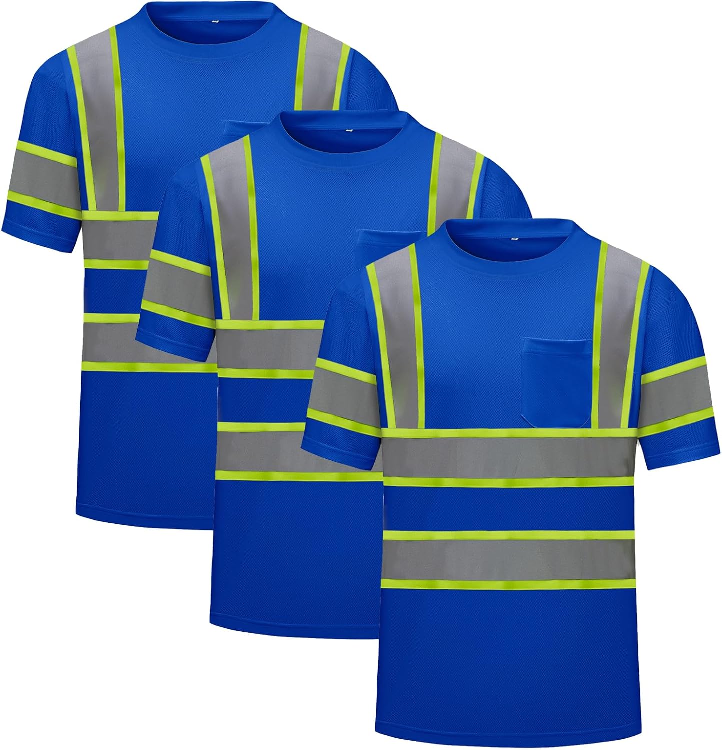 Hi Vis Safety Shirts,High Visibility T Shirts with Reflective Strips and Pocket, Quick Dry Mesh Construction Work Shirt for Men/Women Blue 3pk Large
