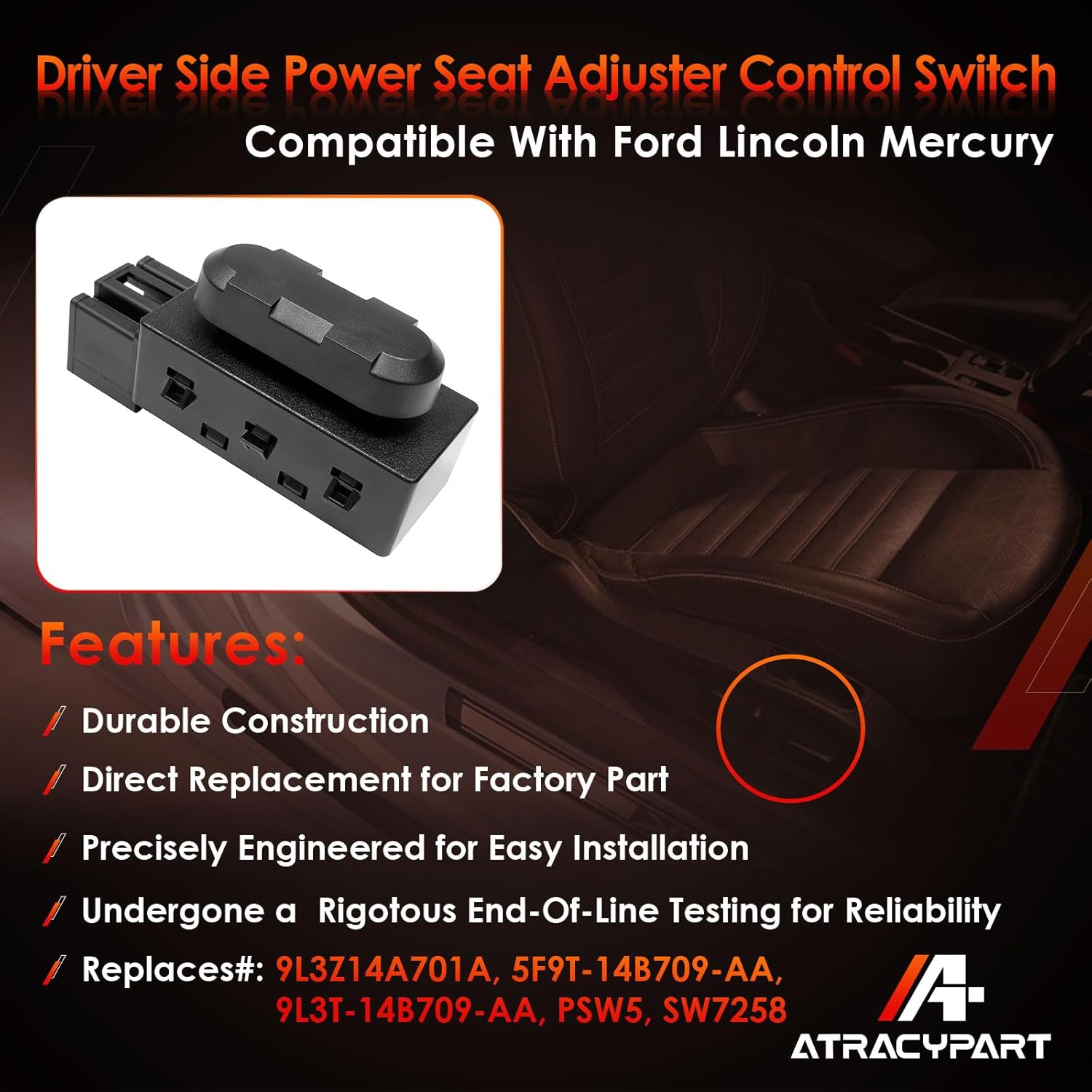 Power Seat Adjustment Switch Front Driver Side for 6 Way Compatible with Ford F150 F250 F350 Explorer Lincoln MKX & More Replace# 9L3Z-14A701-A, PSW5, 9L3Z14A701A - Image 3