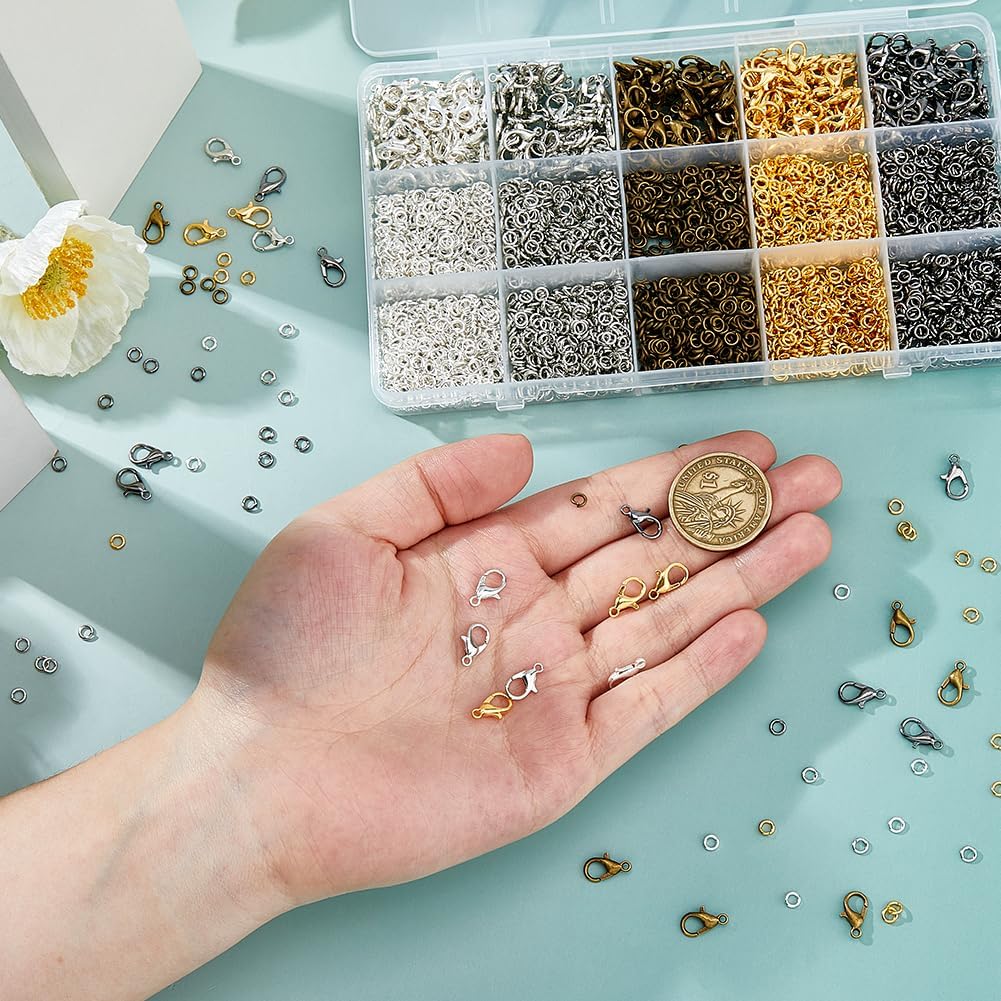 SUPERFINDINGS 3800Pcs 5 Colors Lobster Claw Clasps and Open Jump Rings Set Alloy Lobster Clasps with Brass Open Jump Rings Bracelet Clasp and Closures for Jewelry Making DIY Zipper Pull - Image 3