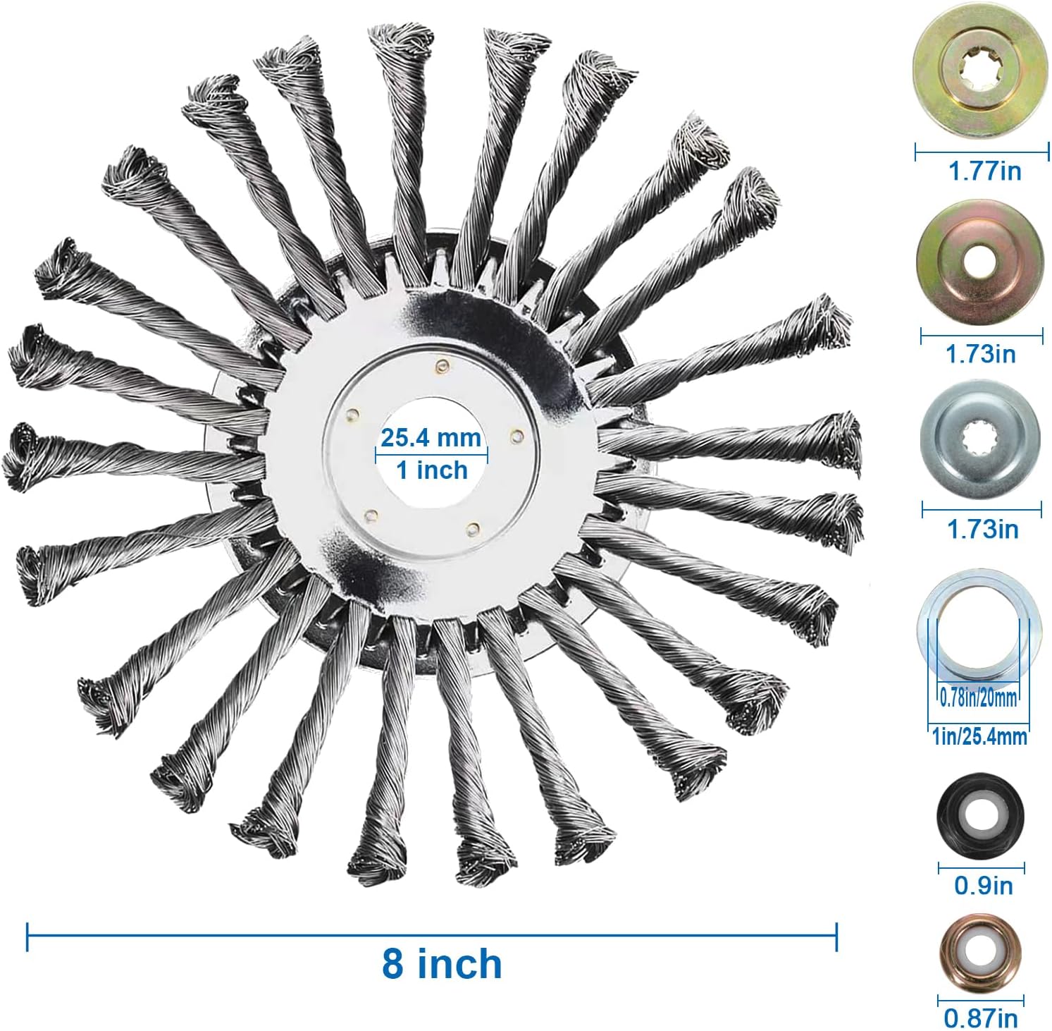 8 Inch Steel Wire Weed Eater Blades, Universal Weed Eater Attachments, Brush Cutter Trimmer Blade with Universal Adapter Kits, Unbreakable Wired Weed Eater Head Replacement for Removing Moss Weed Rust - Image 2