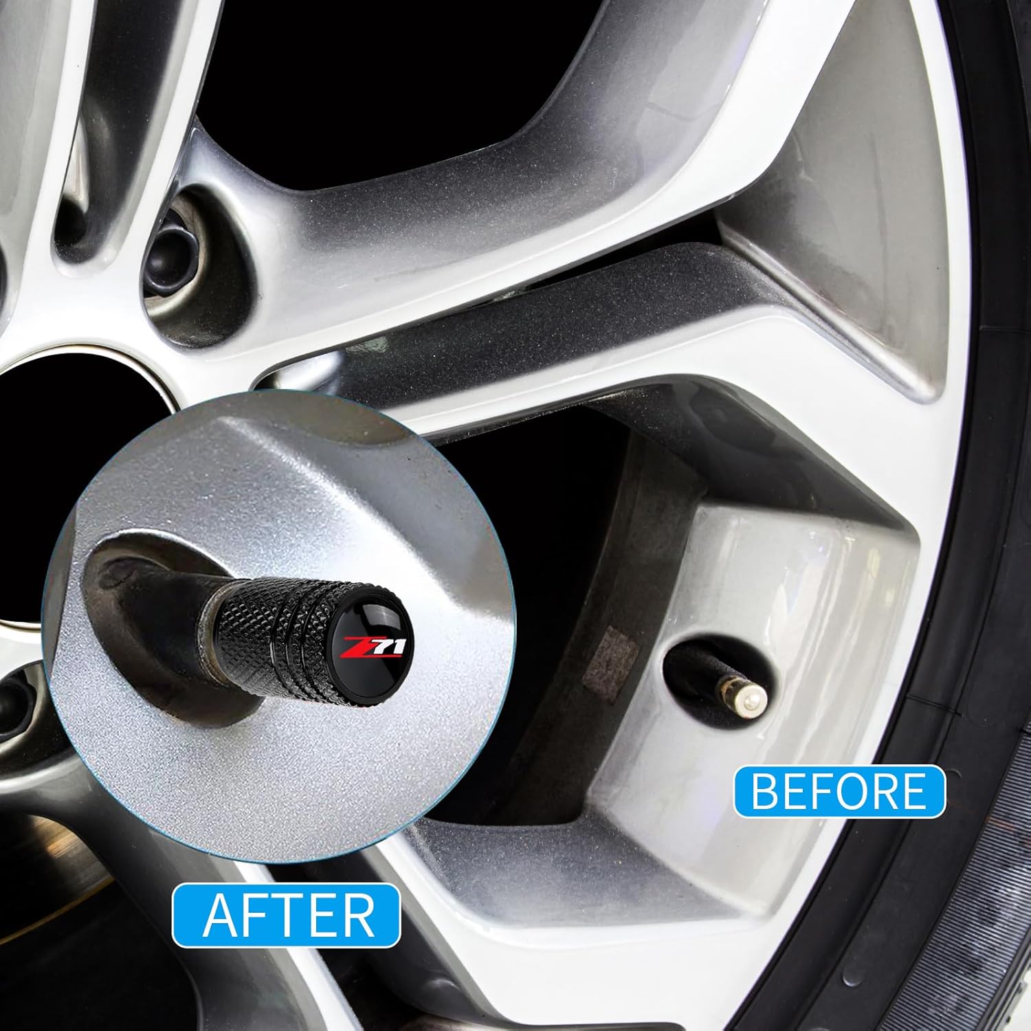 Tire Valve Stem Caps for Chevy Z71 Silverado Colorado Metal Car Wheel Air caps Auto Valve Stem Caps Accessories 4 Pack Black - Image 3