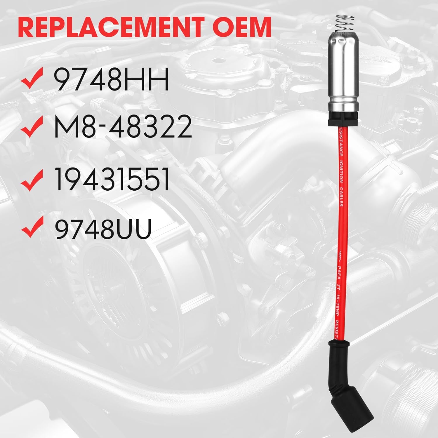 8 Pcs Spark Plug Wires Set & 41-110 Iridium Spark Plugs Compatible with 2000-2013 Chevy Silverado Tahoe Suburban GMC Sierra Yukon Cadillac Escalade 4.8 5.3 6.0 6.2 L, Replace for 41-162 9748HH 9748UU - Image 2