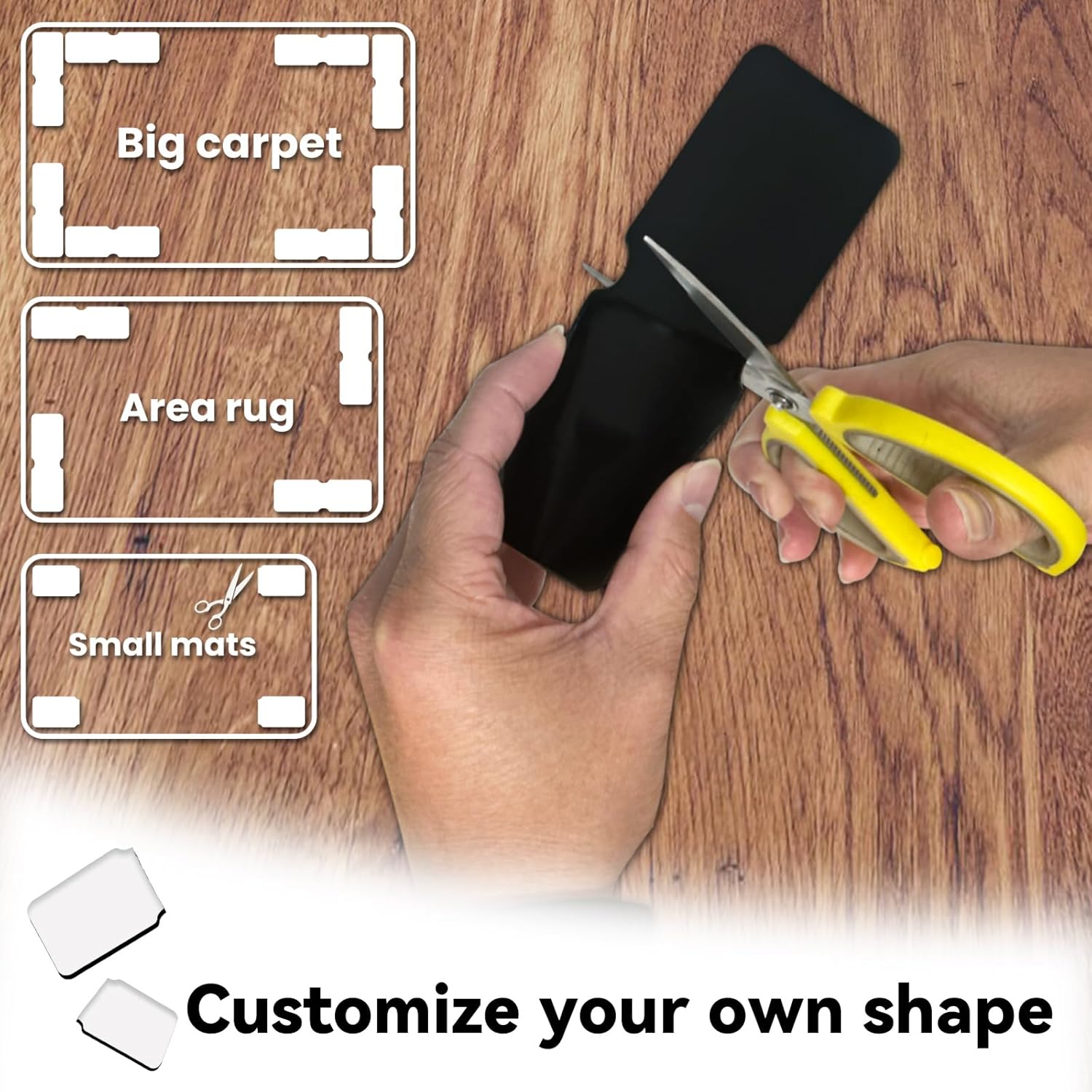 Rug Non Slip Grippers, Reusable Rug Tape, No Damaging for Hardwood Floors and Tiles, Carpet Grippers Stickers Pads for Area Rugs Corners Flat, 4Pcs - Image 3