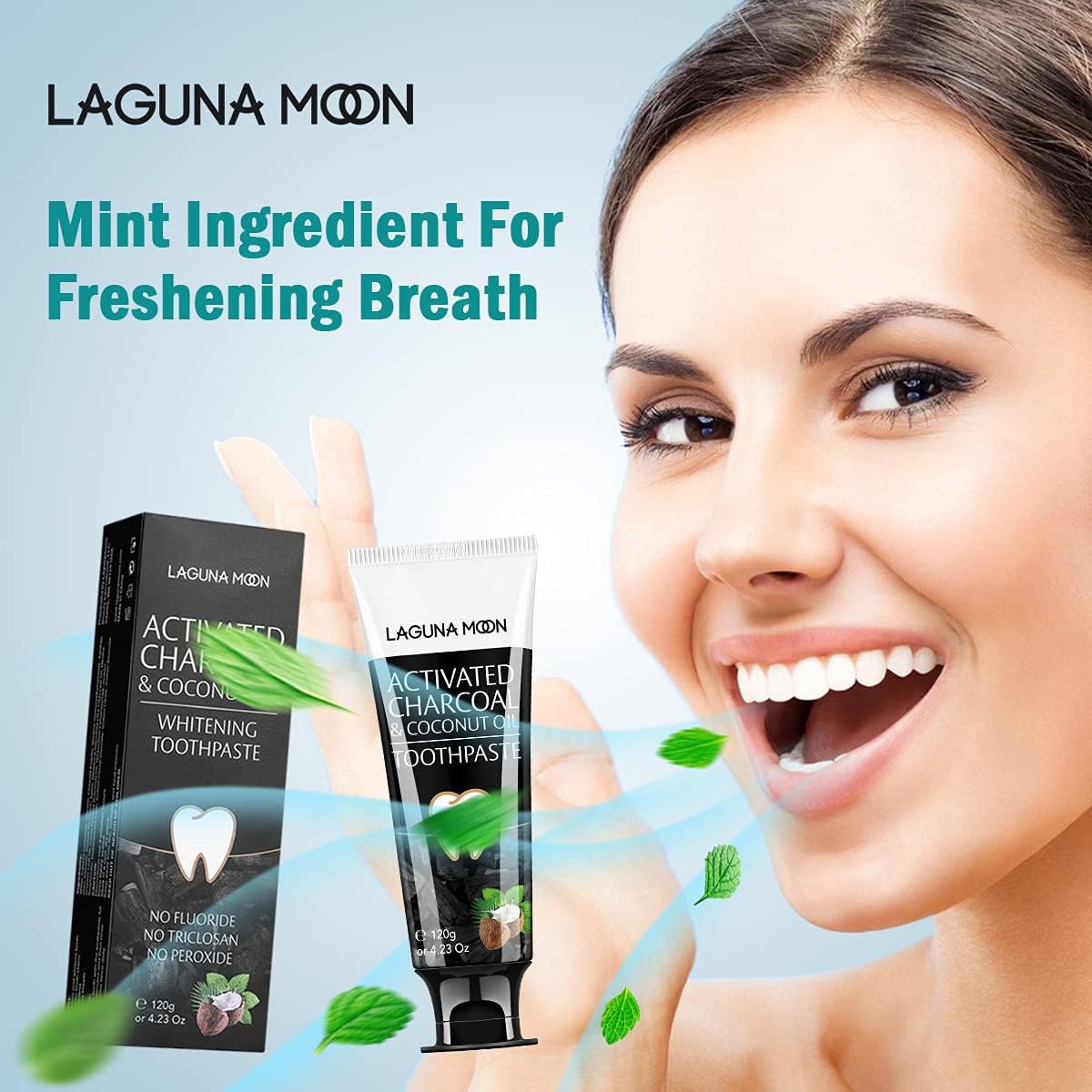 Lagunamoon Whitening Charcoal Toothpaste for Sensitive Teeth, Enamel Repair, Cavity Protection - Natural Toothpaste for Whitening, Removing Stains, Mint Flavor Freshen Breath Mint Gel - No Peroxide - Image 4