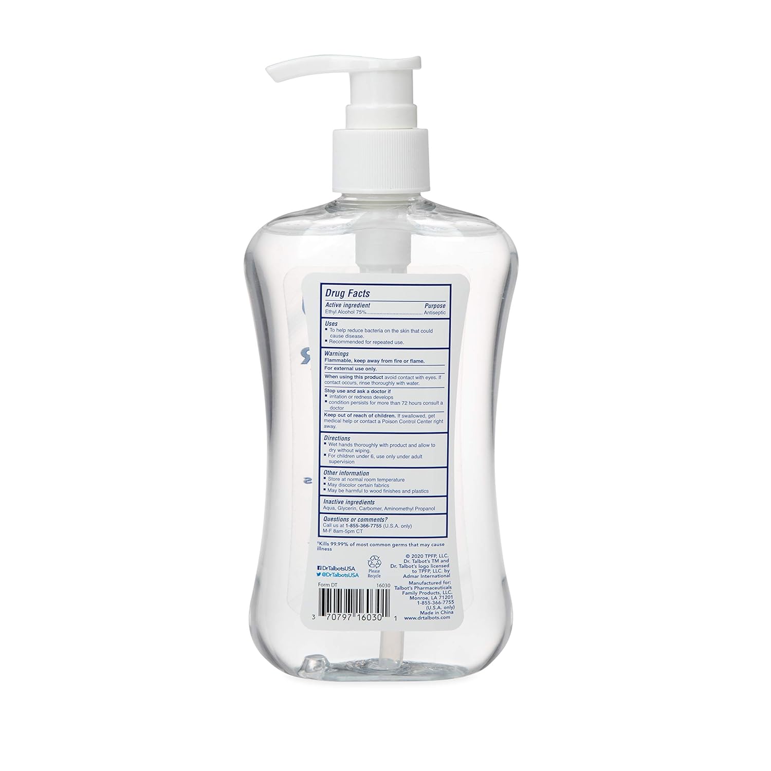 Dr. Talbot's Refreshing Gel Hand Sanitizer With Easy Pump, Fragrance Free, 8.5 Fl Oz - Image 3