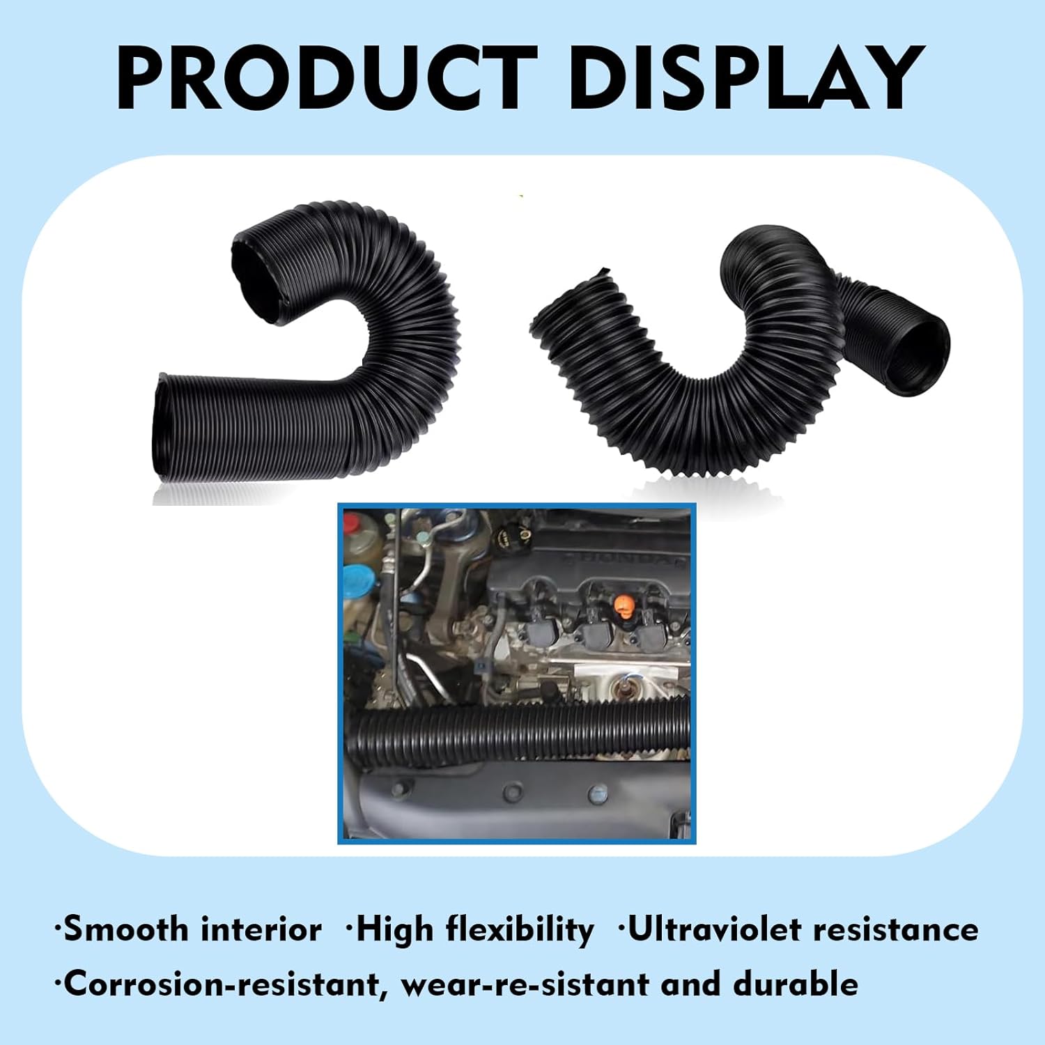 ijuicy 1 PC Car Duct Hoses, 2.5" Flexible Retractable Fresh Air Duct Hoses, Automotive Modified Intake Accessories, Universal for Most Cars Trucks (Black) - Image 4