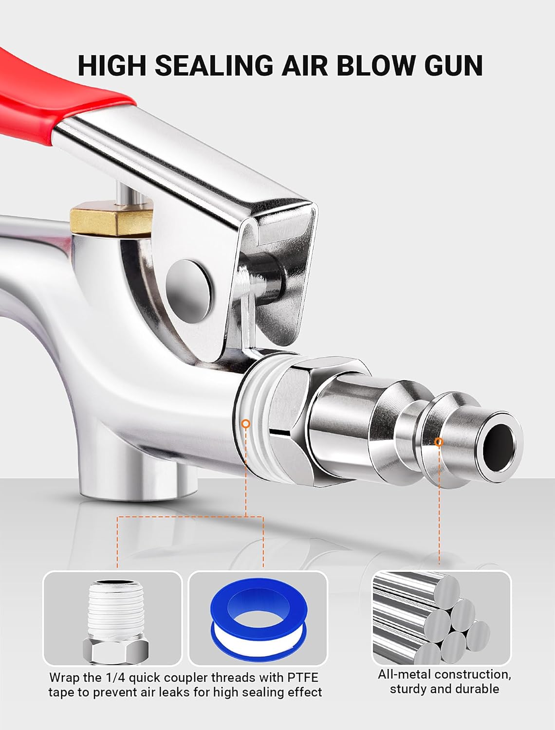 4Pcs Air Blow Gun Kit, 2-Way Connection Air Nozzle Blow Gun with 1/4 IN Standard Quick Fitting & Rubber Tip, Air Compressor Gun with Stable High-Pressure Airflow for Dust Cleaning and Inflation - Image 6