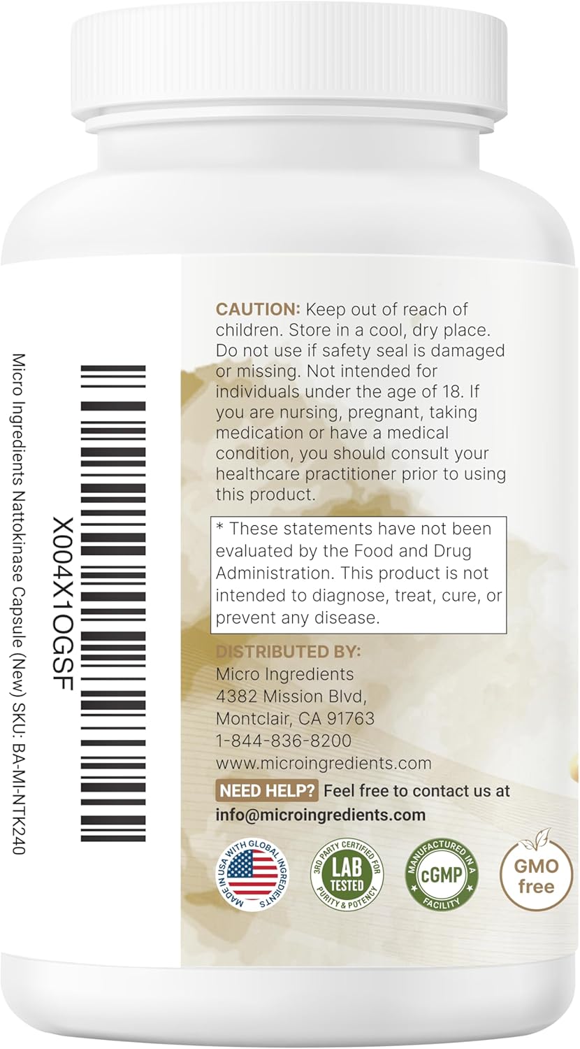 Micro Ingredients Nattokinase 10,000 FU Per Serving (Natural Natto Extract), 240 Vegetarian Capsules | with CoQ10, Turmeric, Aged Garlic & Pine Bark Extract | Non-GMO, Lab Tested, cGMP Manufactured - Image 9