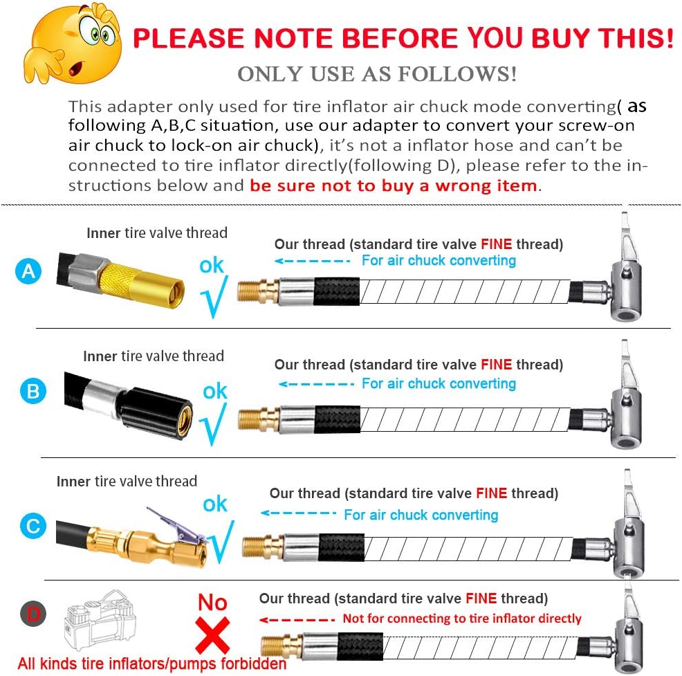 LUMITECO Locking Tire Chuck with Rubber Hose and Standard Tire Valve Fine Thread, Tire Inflator Pump Hose Adapter for Twist On Convert to Lock On Connection - Image 2