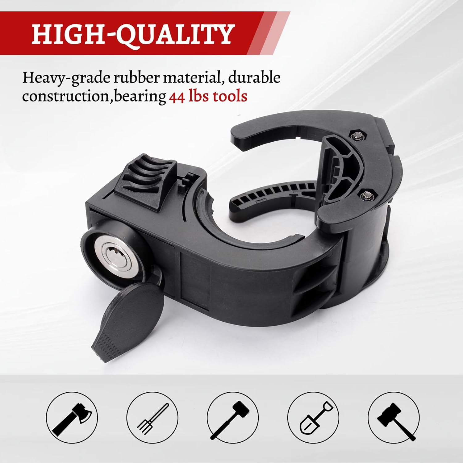 Shovel Holder Rubber Grip Mount Kit with lock Fits 0.79"-1.79" Diameter Tools Handles Quick-Release for Off-road Vehicle Roof Rack Molle Panels SUV Trucks UTV ATV M6 Nut - Image 5