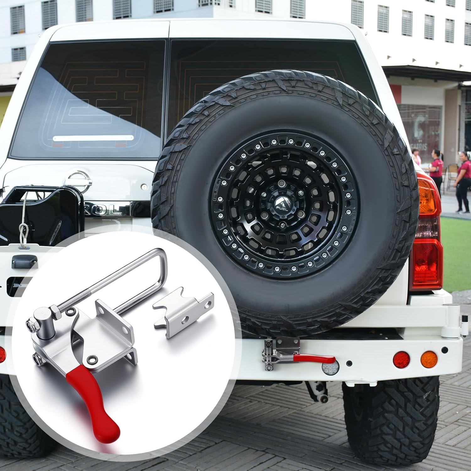 Canchiing Tire Carrier Hinge Kit Include Necessary Latch, Slewing Bearing, Bearing Hub and Seal, Brake Cover, Metal Plate and Poly Urethane Stop Spare Tire Carrier Hing Kit for Installation - Image 5