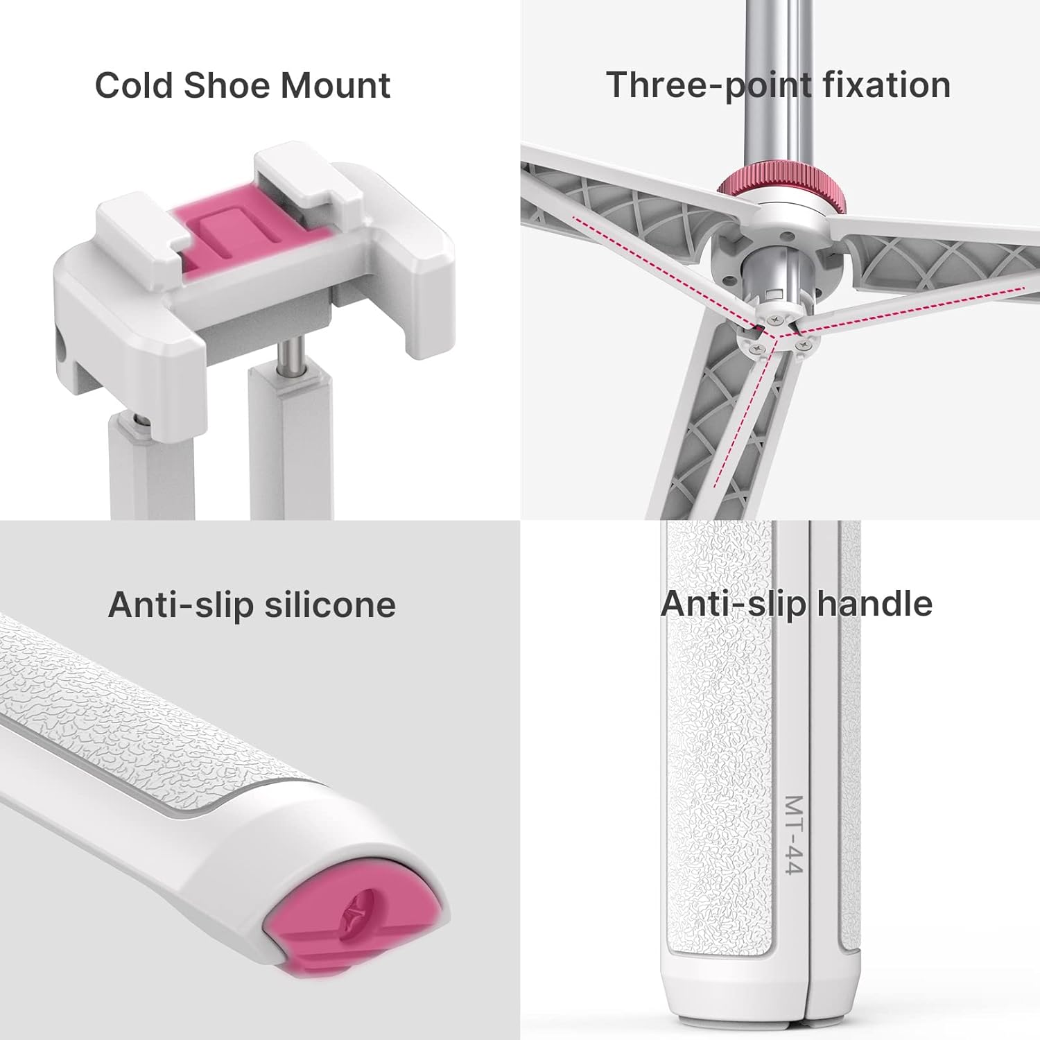 ULANZI MT-44 Extendable Phone Tripod, 59" Selfie Stick Portable Vlog Tripod Stand with 2 in 1 Phone Clip 1/4" Screw, 360° Ball Head Camera Tripod for DJI Pocket Sony Canon Action Fujifilm, White - Image 6