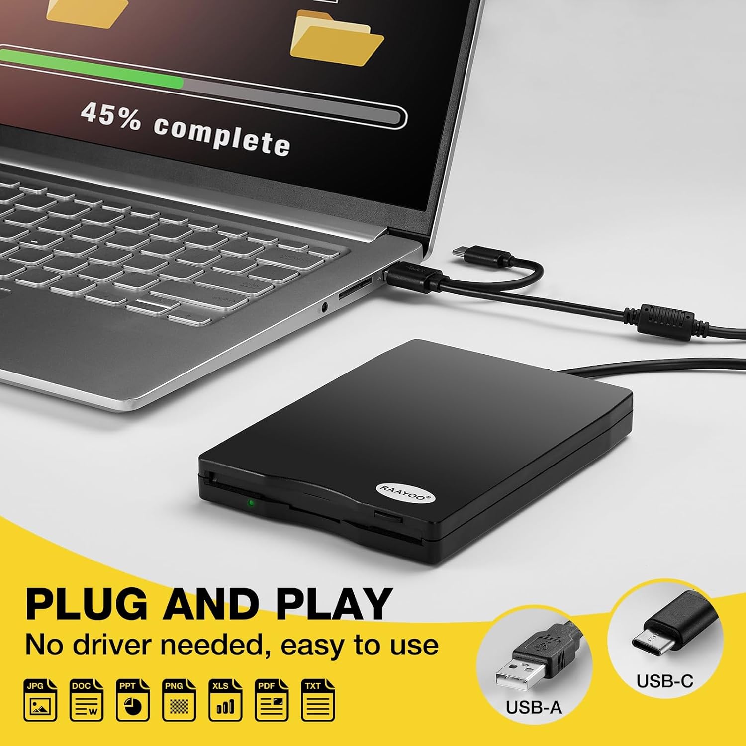 Floppy Disk Reader, External USB 2.0 & Type C Floppy Disc Reader, Portable 3.5 inch 1.44 MB Floppy Disk Drive for PC Laptop and Desktop with Windows 11/10/8/7/XP, Not Compatible with Mac and Chrome - Image 4