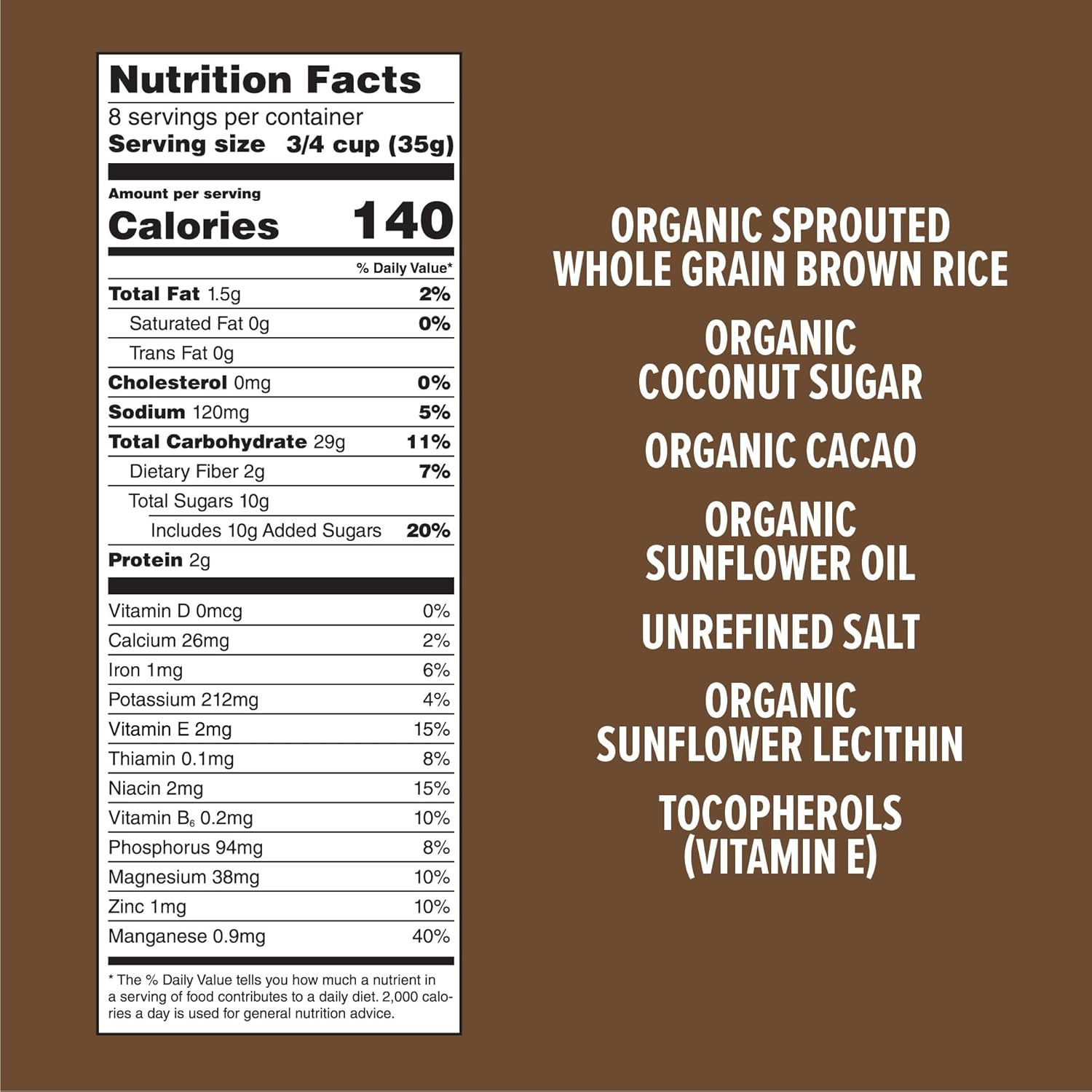 One Degree Organic Foods Sprouted Brown Rice Cacao Crisps, USDA Organic, Non-GMO Gluten Free Chocolate Cereal, 10 oz., 6 pack - Image 2