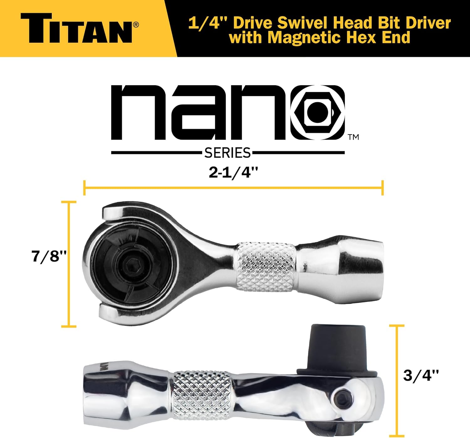 Titan 11340 1/4-Inch Drive x 2-1/4-Inch 90-Tooth Swivel Head Nano Ratchet with Hex Drive Handle - Image 4