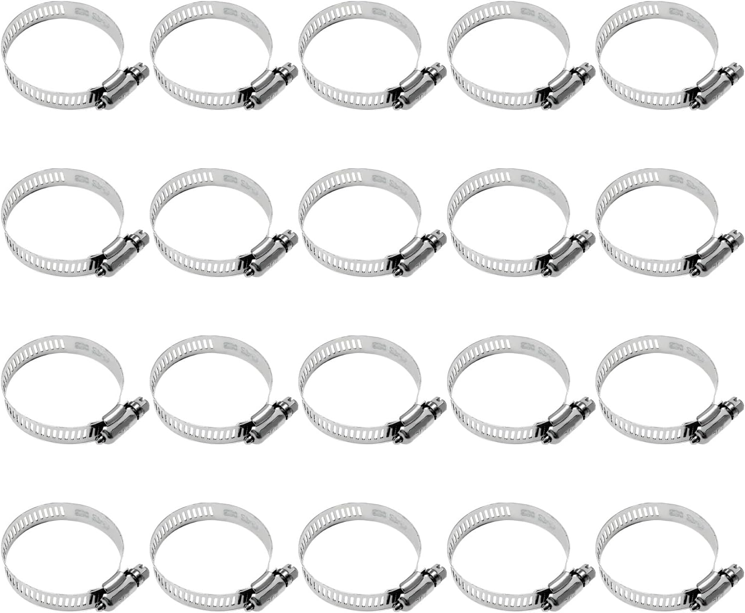 20 PCS Stainless Steel Hose Clamps, 1 Inch to 2 Inch Stainless Steel Worm Gear Hose Clamp Set, Adjustable Fuel Line Clamps for Plumbing/Automotive/Mechanical Applications