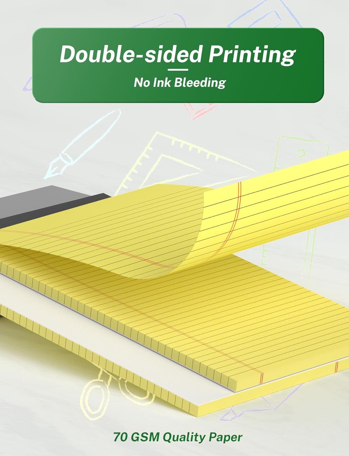 Zaviko Legal Pads 8.5 x 14, Wide Ruled Legal Pads, 12 Pack Yellow Paper 8.5 x 14, 30 Sheets per Notepad, Large Writing Pad for Office Supplies, College, Micro Perforated Lined Writing Pads, 70 GSM - Image 4