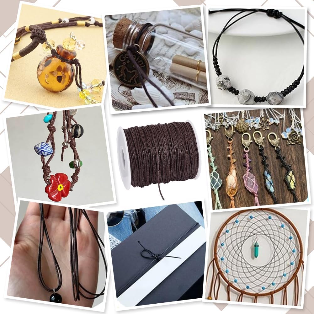 PH PandaHall 1mm Waxed Cord,100 Yards Waxed Cotton Cord Dark Brown Waxed Thread Beading String Waxed Craft String for Bracelet Necklace Jewelry Waist Beads Making Crafting Beading Macrame - Image 6