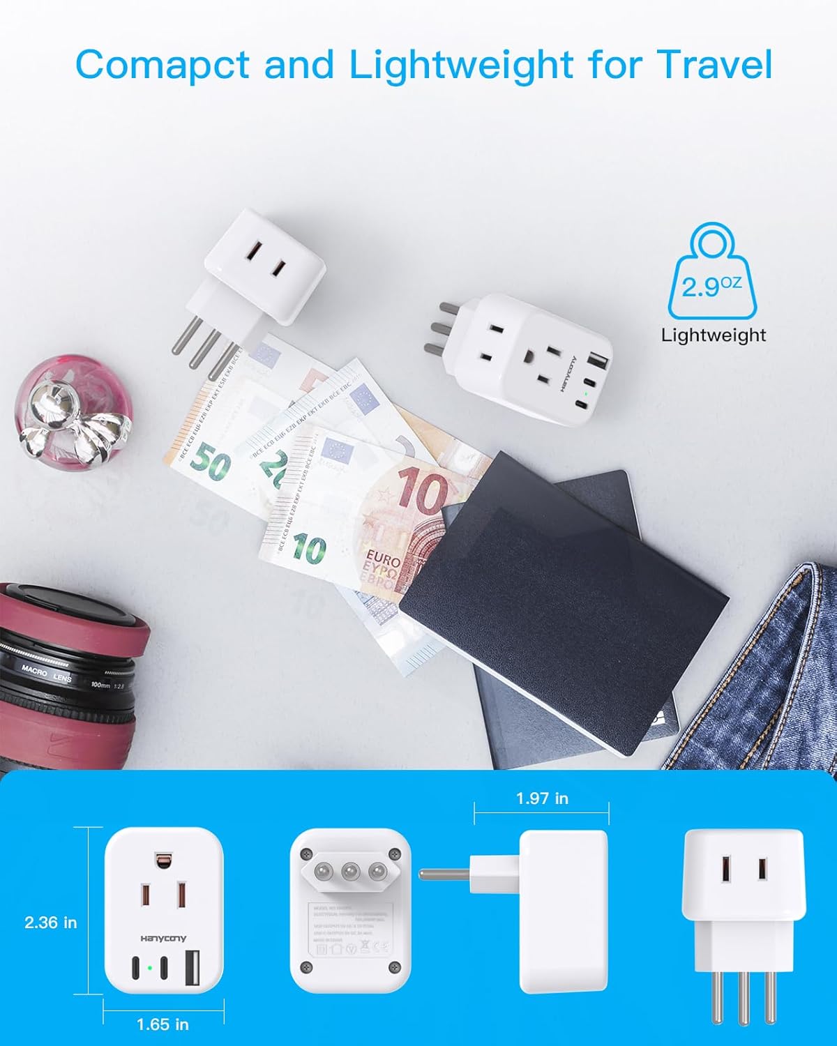 Italy Travel Plug Adapter, HANYCONY Type L Power Plug Adapter with 2 Outlets 3 USB Ports(2 USB C) for US USA to Italy Rome Uruguay Chile Travel Essentials - Image 4