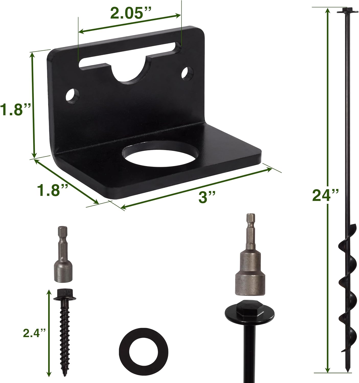 24” Mobile Home Anchors - Ground Anchor Screw in with Brackets and Adapter for Drill - Earth Anchors - Storage Shed and Swing Anchor Kits - Image 3