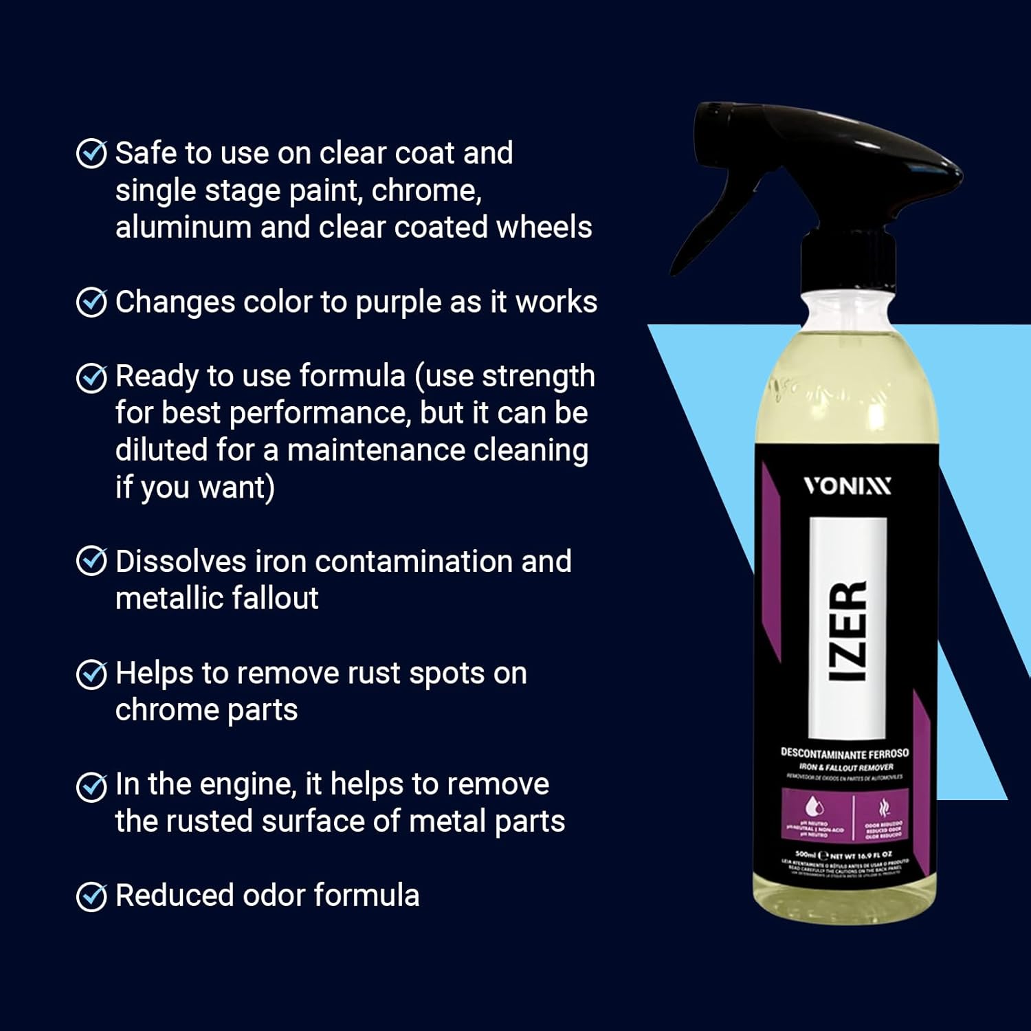 Vonixx Izer Iron Remover Spray | pH-Neutral, Non-Acidic Formula | Easy Application | Reduced Odor Formula | Keep Your Vehicle Looking Like New | Car detailing supplies | 16.9 fl oz (500 ml) - Image 4