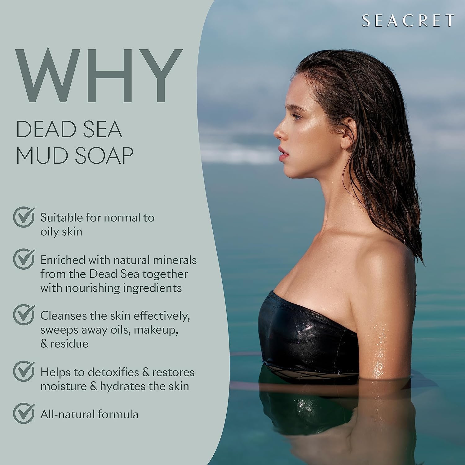 SEACRET Dead Sea Mud Soap Bar - Deep Pore Purifying & Refining Facial Cleanser with Minerals and Witch Hazel, Natural Spa Bar for Normal to Oily Skin, SLS-Free, Fragrance-Free, 4.4 Oz / 125 g - Image 6