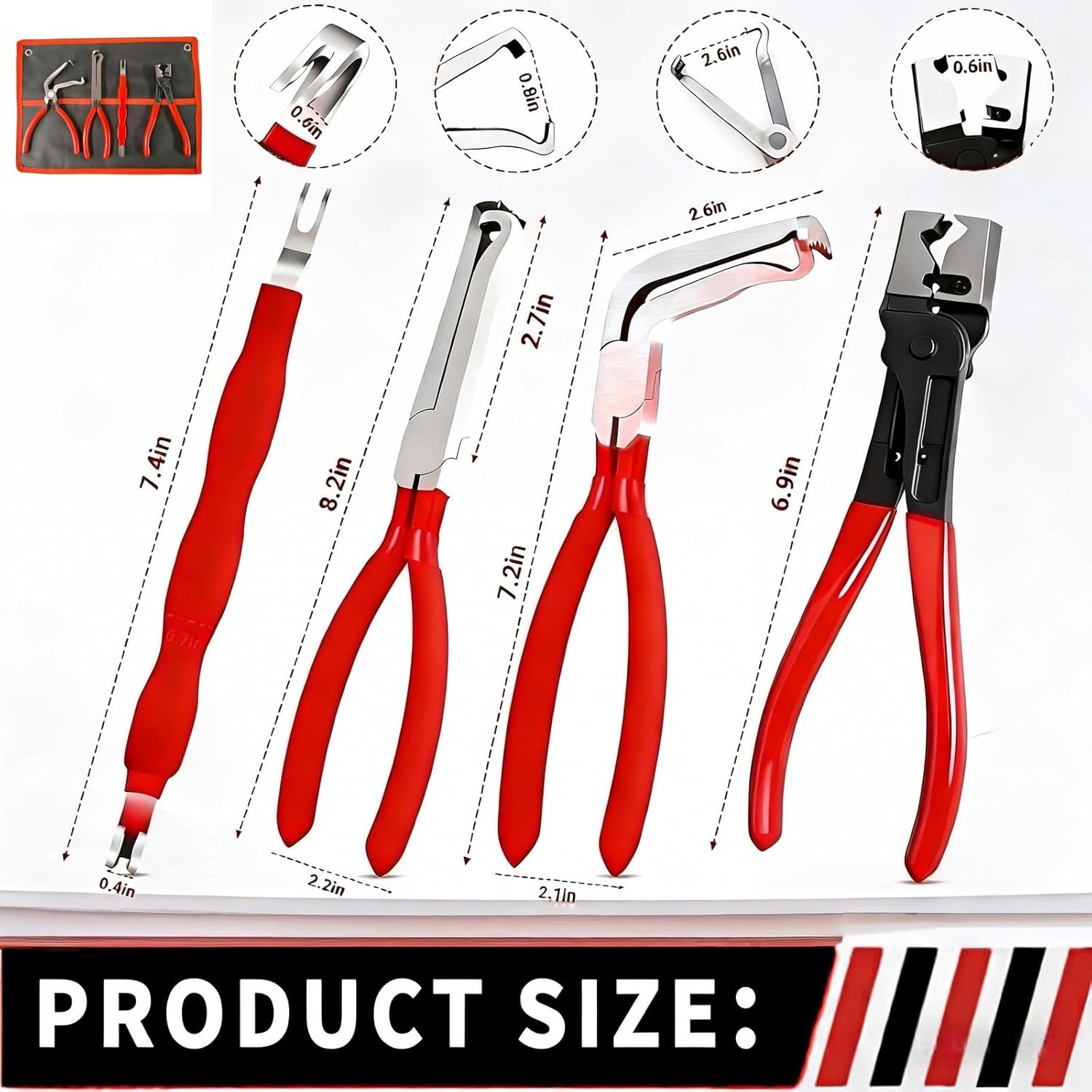 4-in-1 Automotive Clip Pliers Set, Electrical Disconnect & Connector Removal Tool Kit with Straight & 60° Angle Pliers, Separator & Hose Clamp Plier for Car Truck SUV Repair, Mechanics & DIY - Image 8