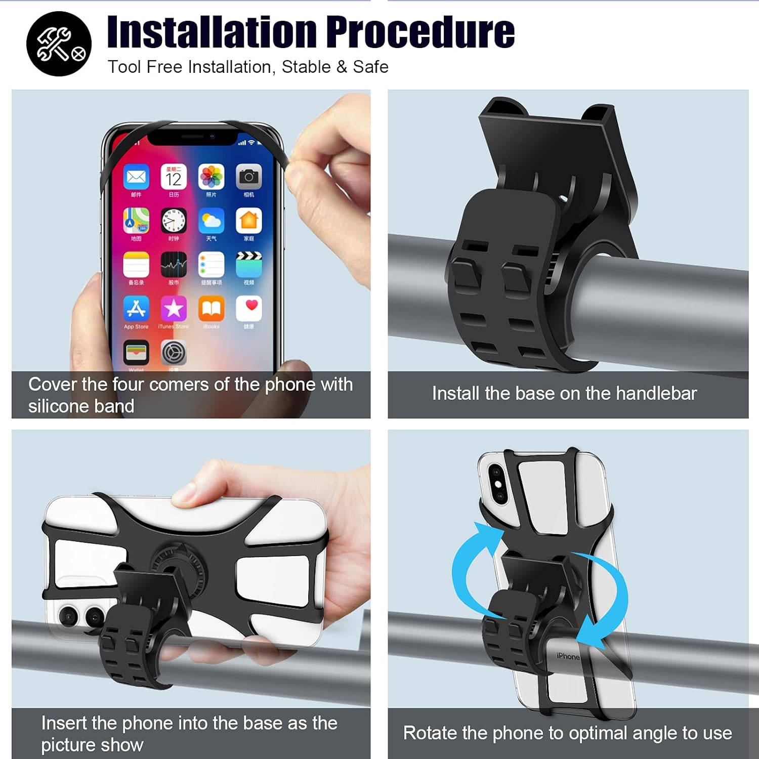 Detachable Bike Phone Holder, Universal Bicycle Motorcycle Cell Phone Mount, 360° Rotatable Adjustable Bike Phone Mount Compatible for 4" to 6.7" Smartphones - Image 6