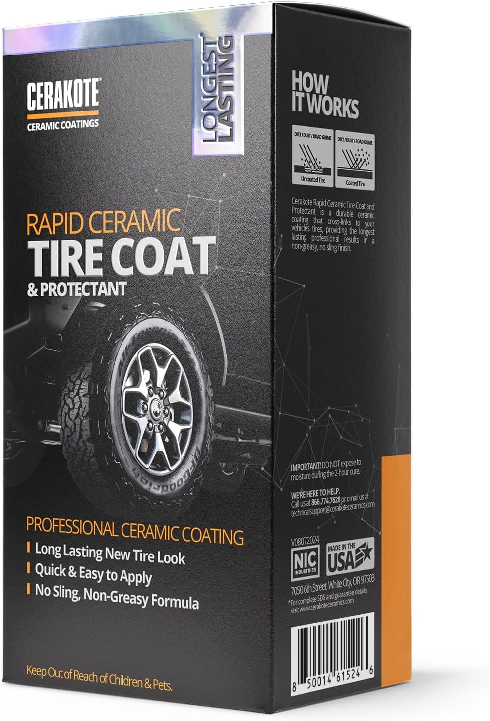 CERAKOTE Rapid Ceramic Tire Coat – Showroom New Tire Shine – Deep Tire Black Finish – Lasts Up to 10x Longer – No Sling, Non-Greasy Ceramic Tire Coating for Car, Truck & SUV – Easy Application (10oz) - Image 6
