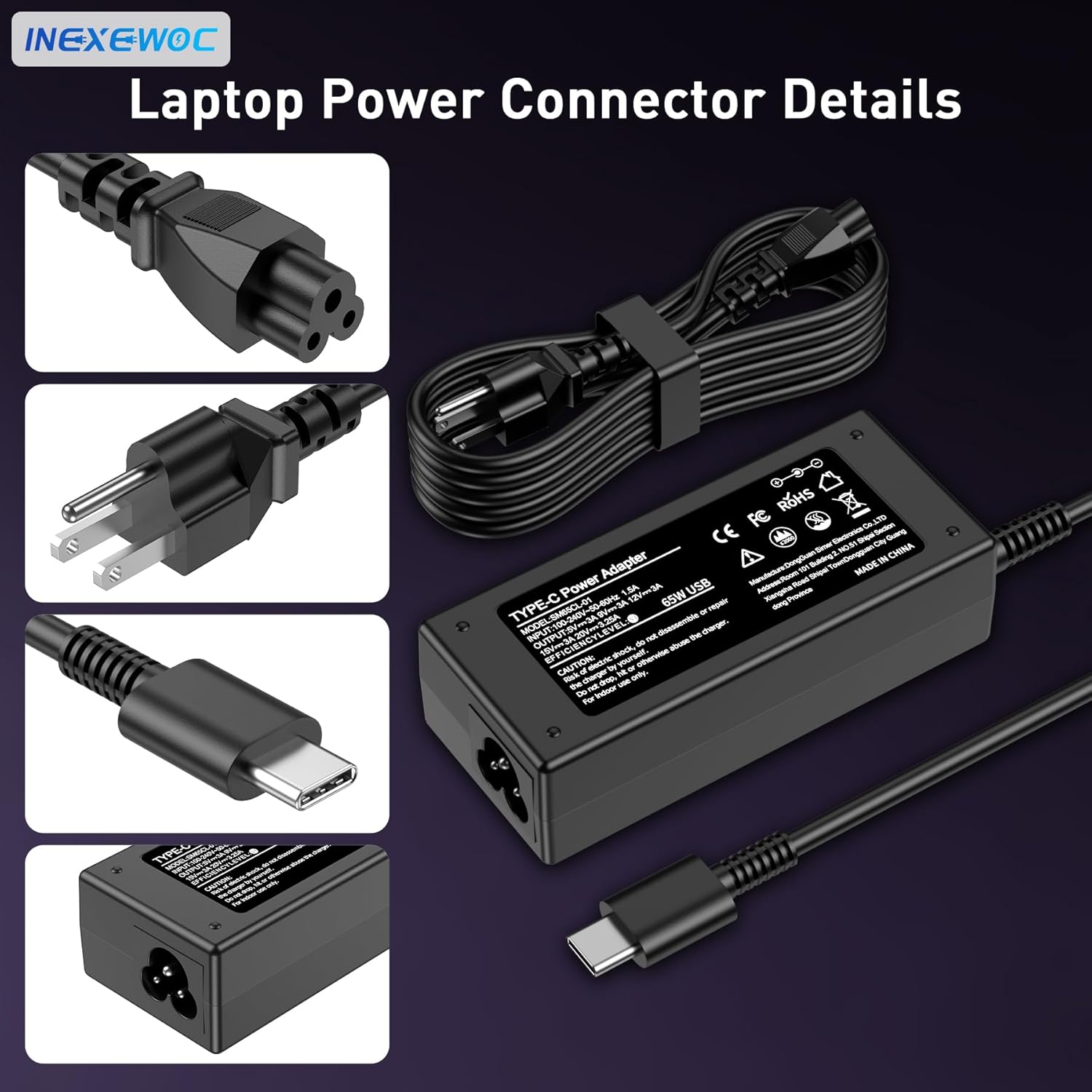 Universal 65W USB C Laptop Charger Compatible with Lenovo,HP, Dell, Acer, Asus, Samsung, Google and More, for Office, School, and Family - Image 2