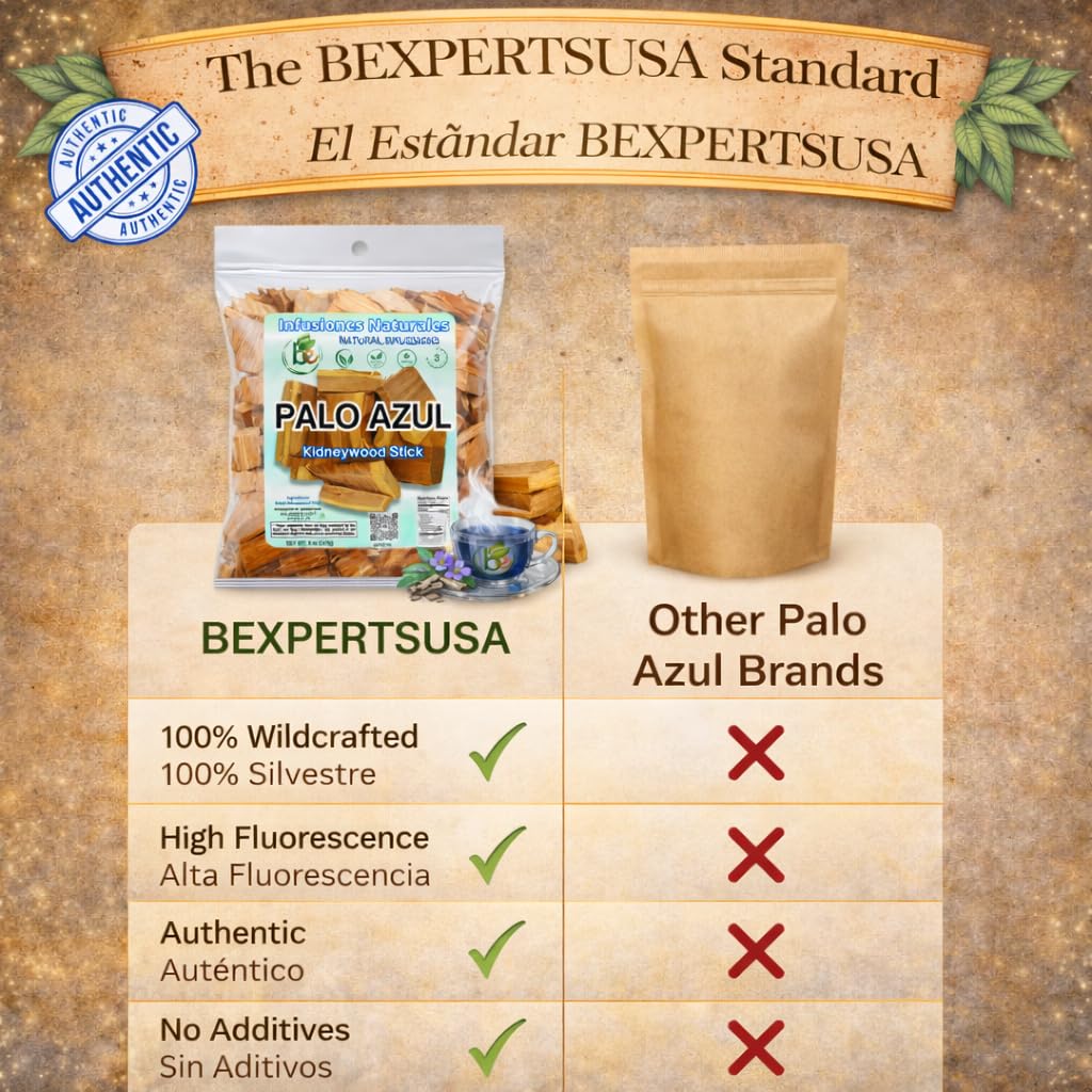 Palo Azul Herbal Tea (4 oz / 113g) – Authentic Kidneywood (Eysenhardtia polystachya) – Visual Blue Fluorescence Infusion – Wildcrafted, 100% Natural, Non-GMO – Makes 40+ Cups – by BEXPERTSUSA - Image 4