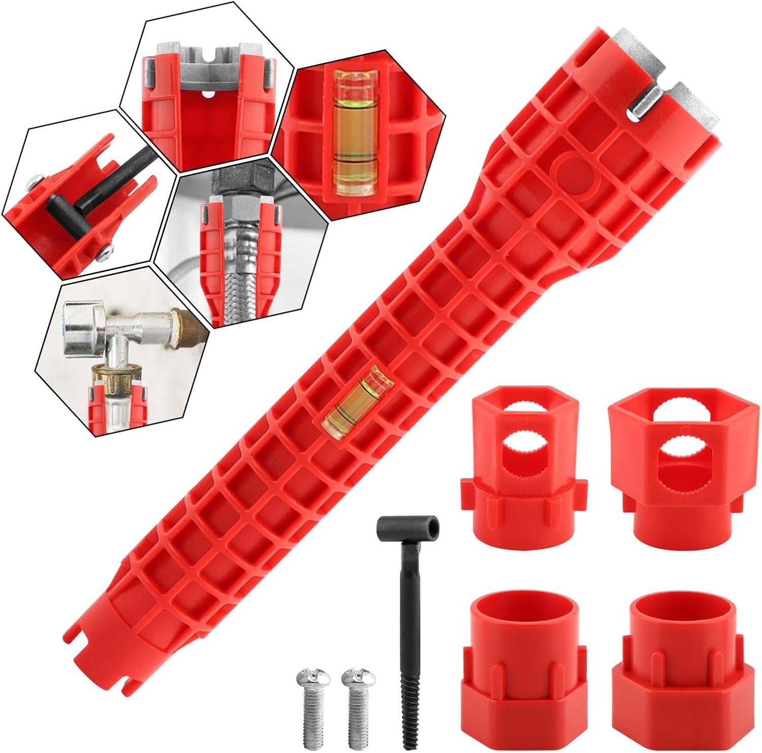 NINEFOX 14-in-1 Multi-functional Wrench Faucet & Sink Installer Plumbing Wrench (Red)