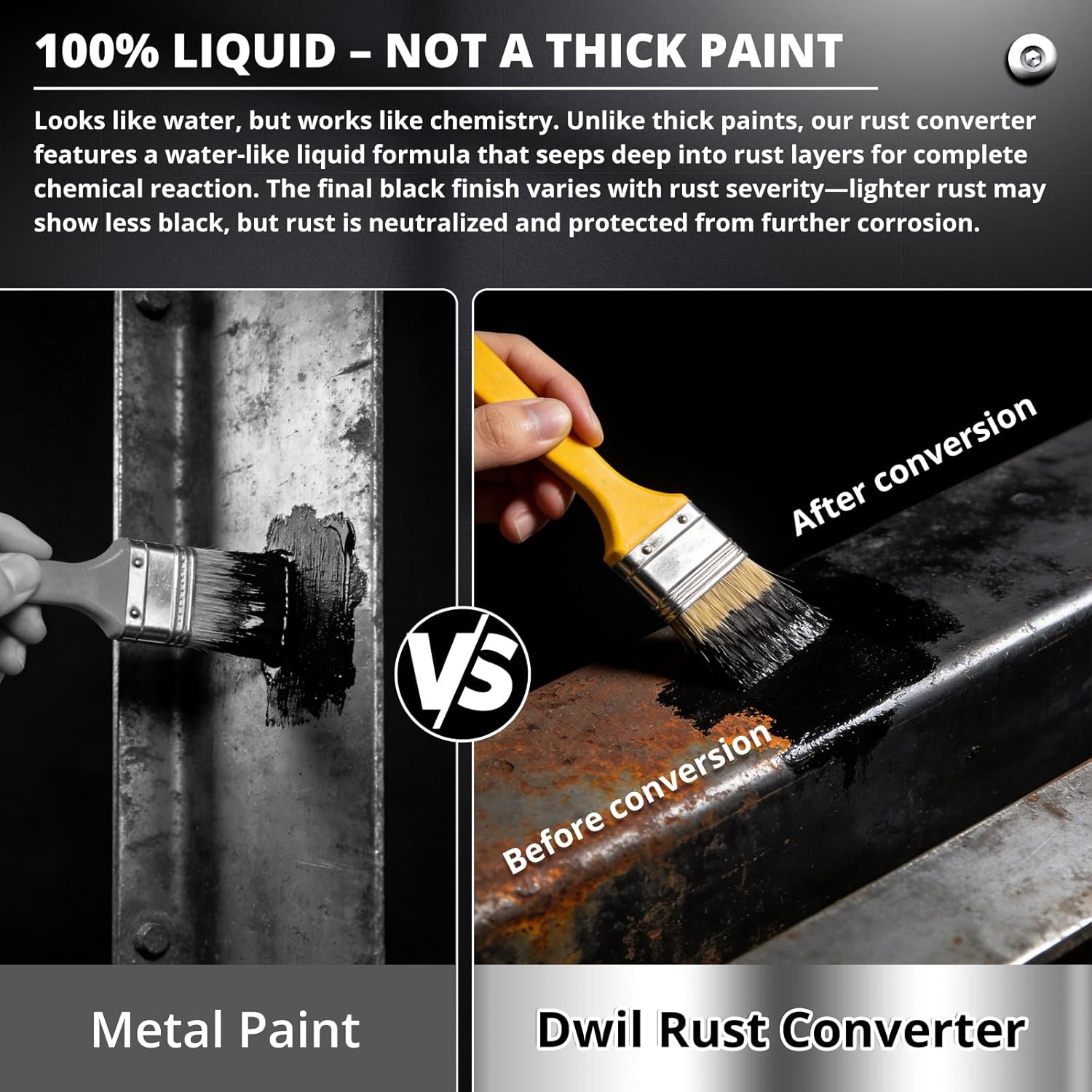 DWIL Rust Converter for Metal, 2 in 1 High-Flow Fluidity Metal Paint, Converts Rust to Long-Lasting Protective Coating, Anti Rust and Rust Prevention Paint, No Primer Needed, Black, 16 oz - Image 2