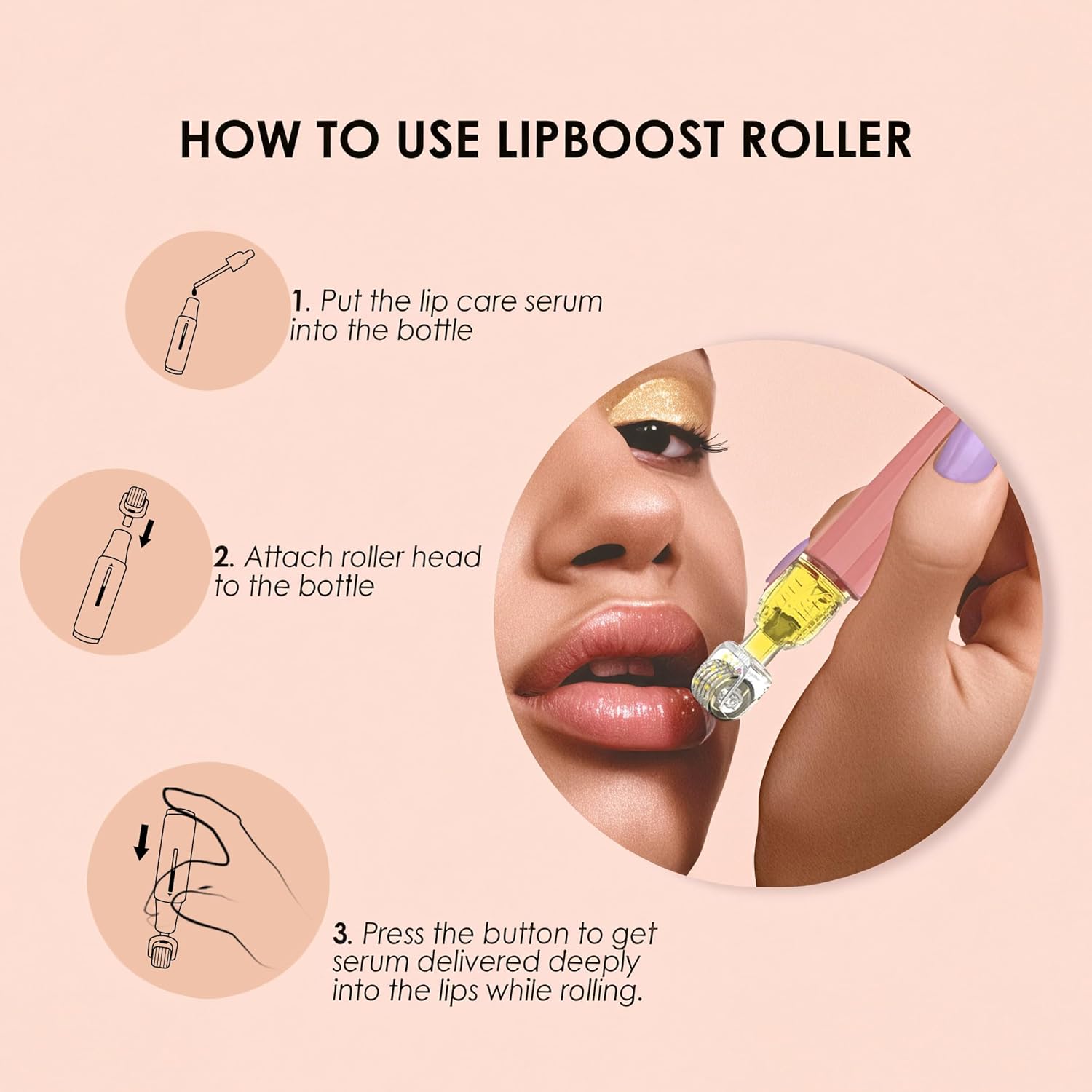 Derma Roller with Liquid Reservoir, Quick Serum Applicator for Lips, Skin, Hair, Wrinkles, Easy to Use Micro Needle Roller Without Serum, 105 Titanium Needles 0.25 mm (PINK) - Image 5