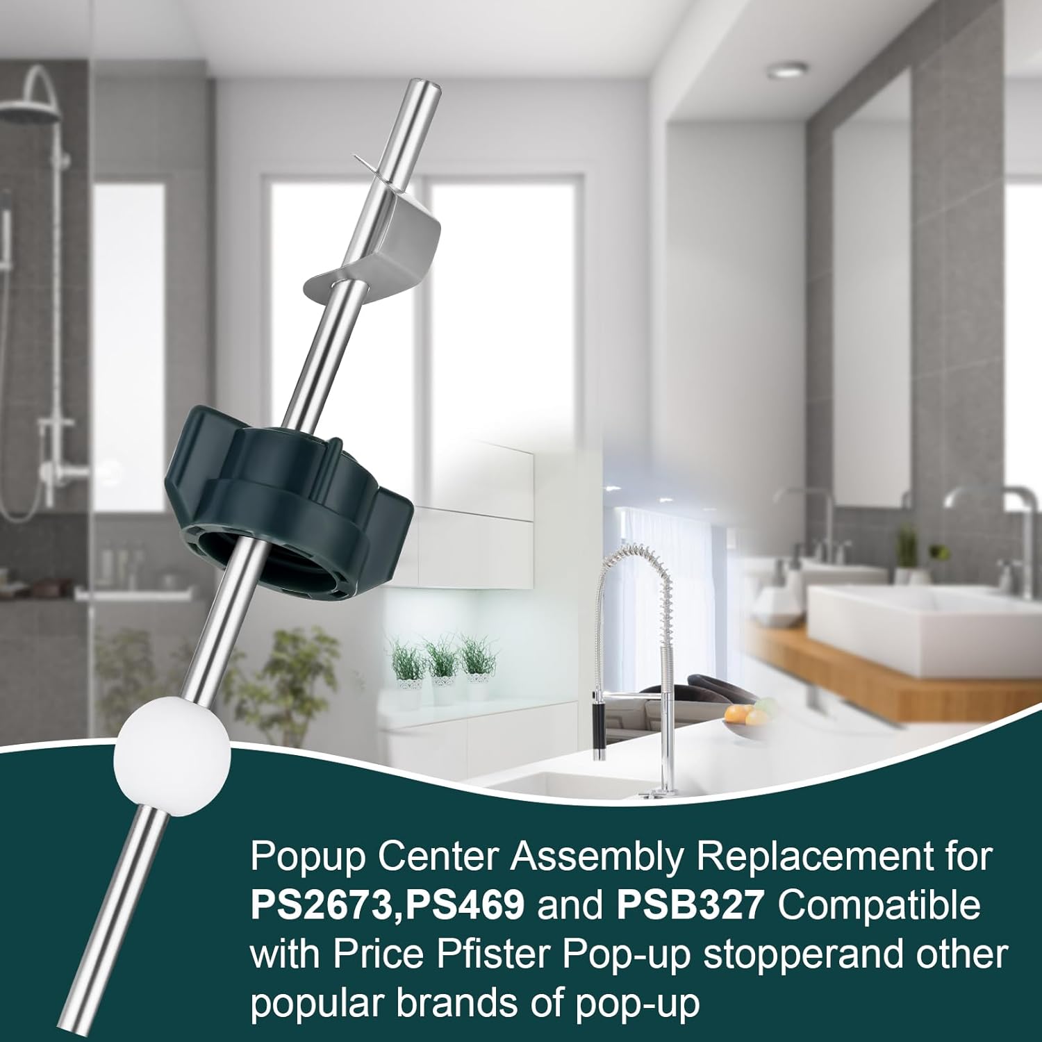 Bathroom Sink Stopper Replacement Kit - Lavatory Pop Up Center Piece Assembly with Pivot Rod, Compatible with Price Pfister, PS2673 PS469 PSB327, Chrome Metal Drain Repair Parts - Image 4
