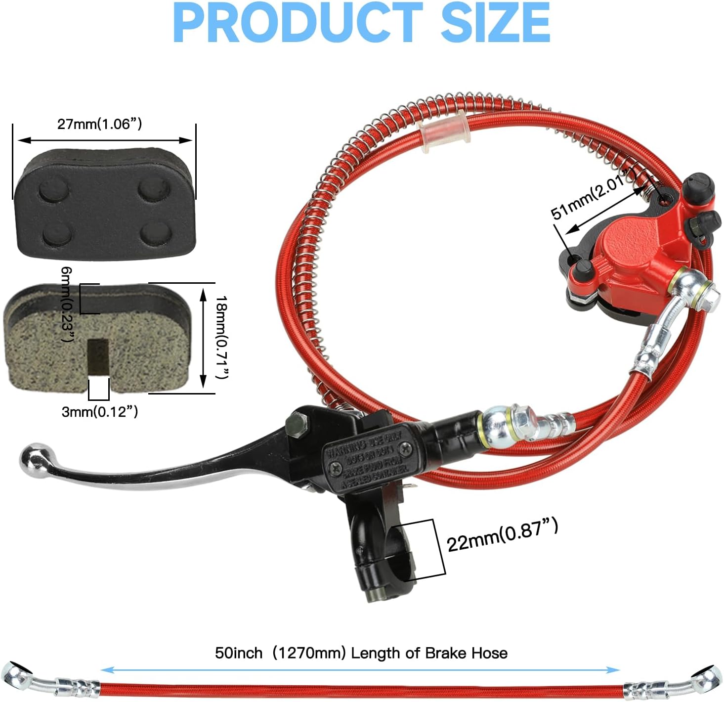 FVRITO Upgraded Mini Bike Hydraulic Disc Brake Kit for Baja DB30 Doodle Bug Blitz Dirt Bug Racer 97cc 79cc Predator 2.8hp Engine with 180mm Brake Disc Rotor Master Cylinder Caliper Pads Assembly Parts - Image 5
