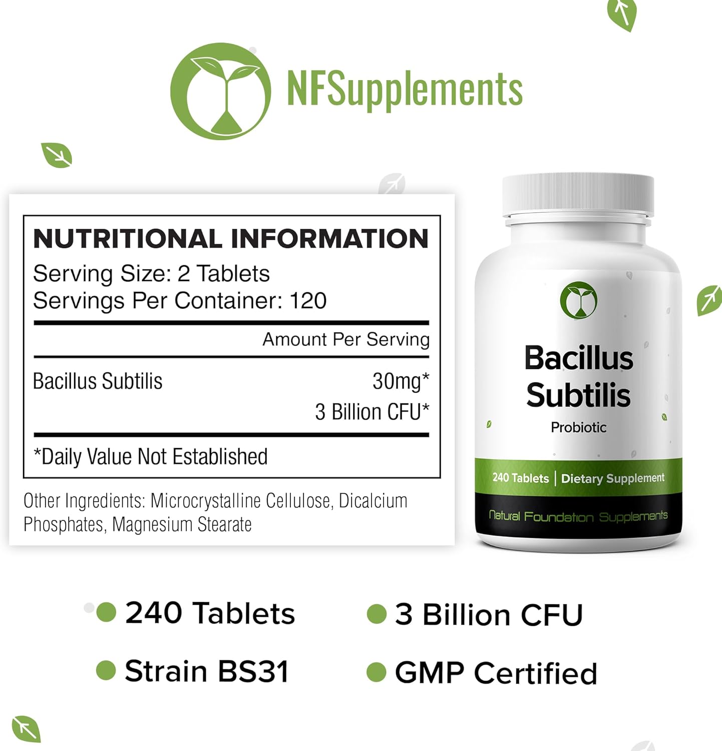 Bacillus Subtilis Probiotic 240 Tablets (4 Month Supply) – Researched Strain BS31 – 3 Billion CFU – Digestive Health & Immune Support – GMP Certified (240, Bacillus Subtilis) - Image 8