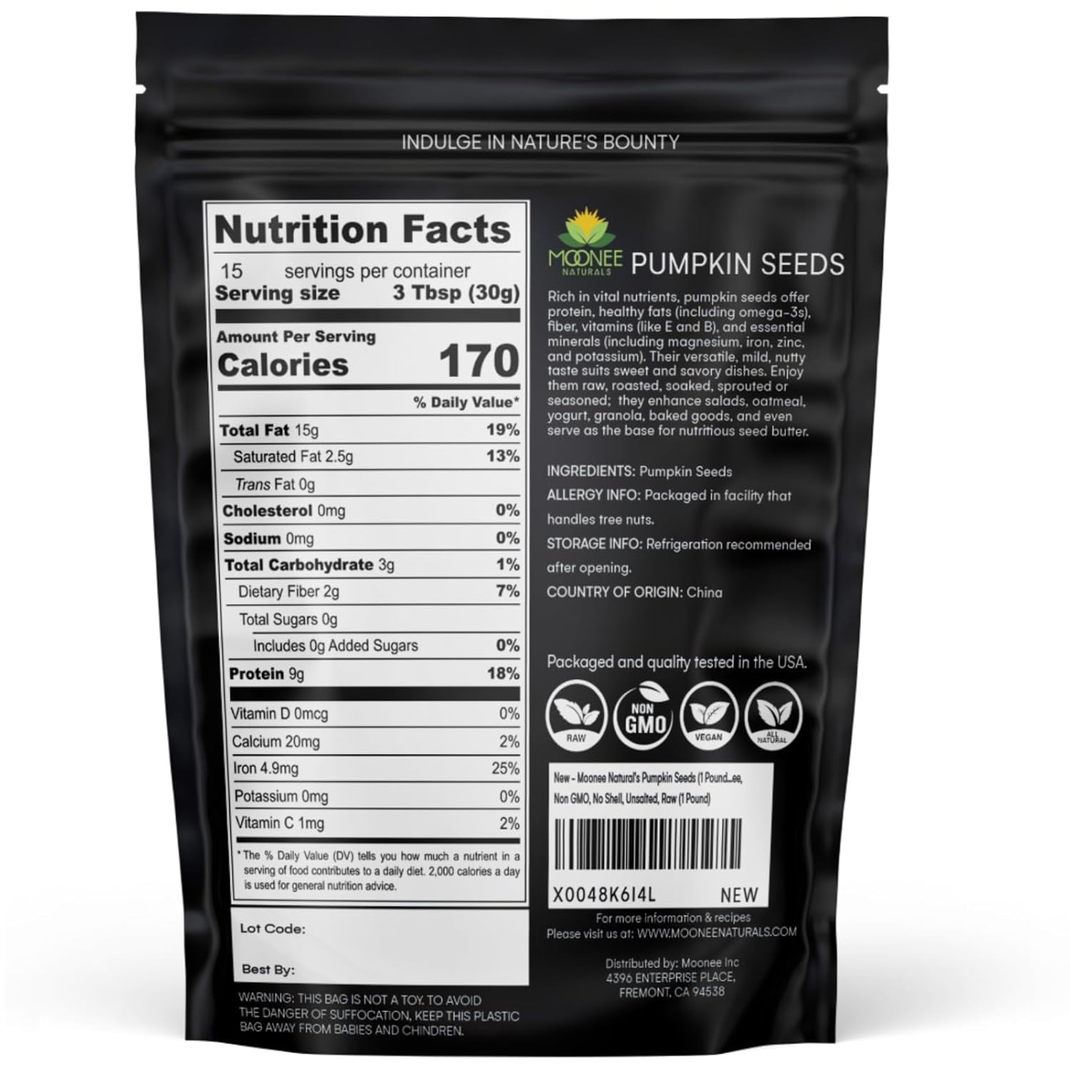 Moonee Natural's Pumpkin Seeds (1 Pound), Gluten Free, Non GMO, No Shell, Unsalted, Raw (1 Pound) - Image 2