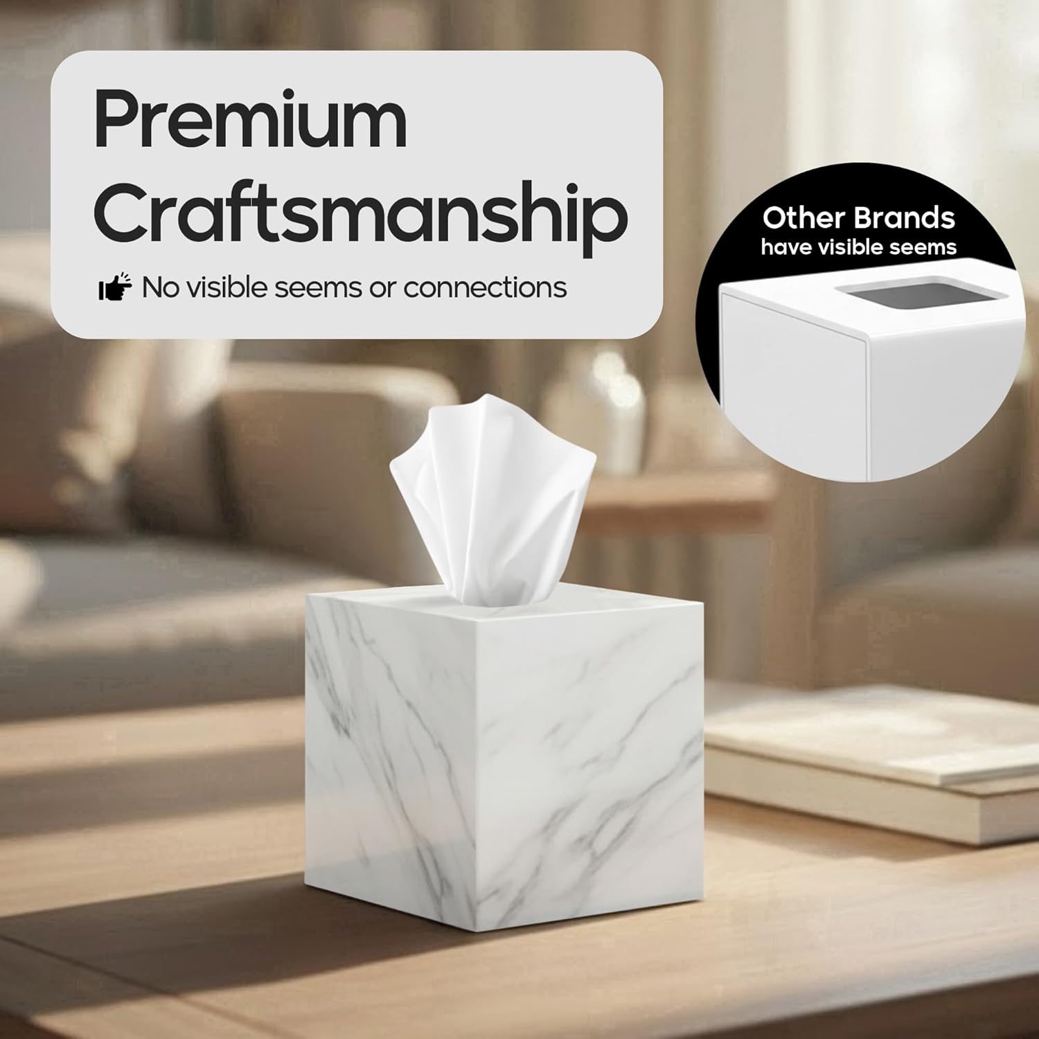 Tissue Box Cover Holder Square Marble Tissue Box Holder Bathroom Vanity Nightstand Bedroom Livingroom Decorative Decor Toilet Organizer Tissues (Marble, Square) - Image 6